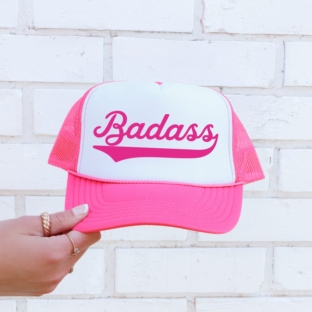 Badass, Sassy, Funny, Bright Pink Snapback Trucker Hat
