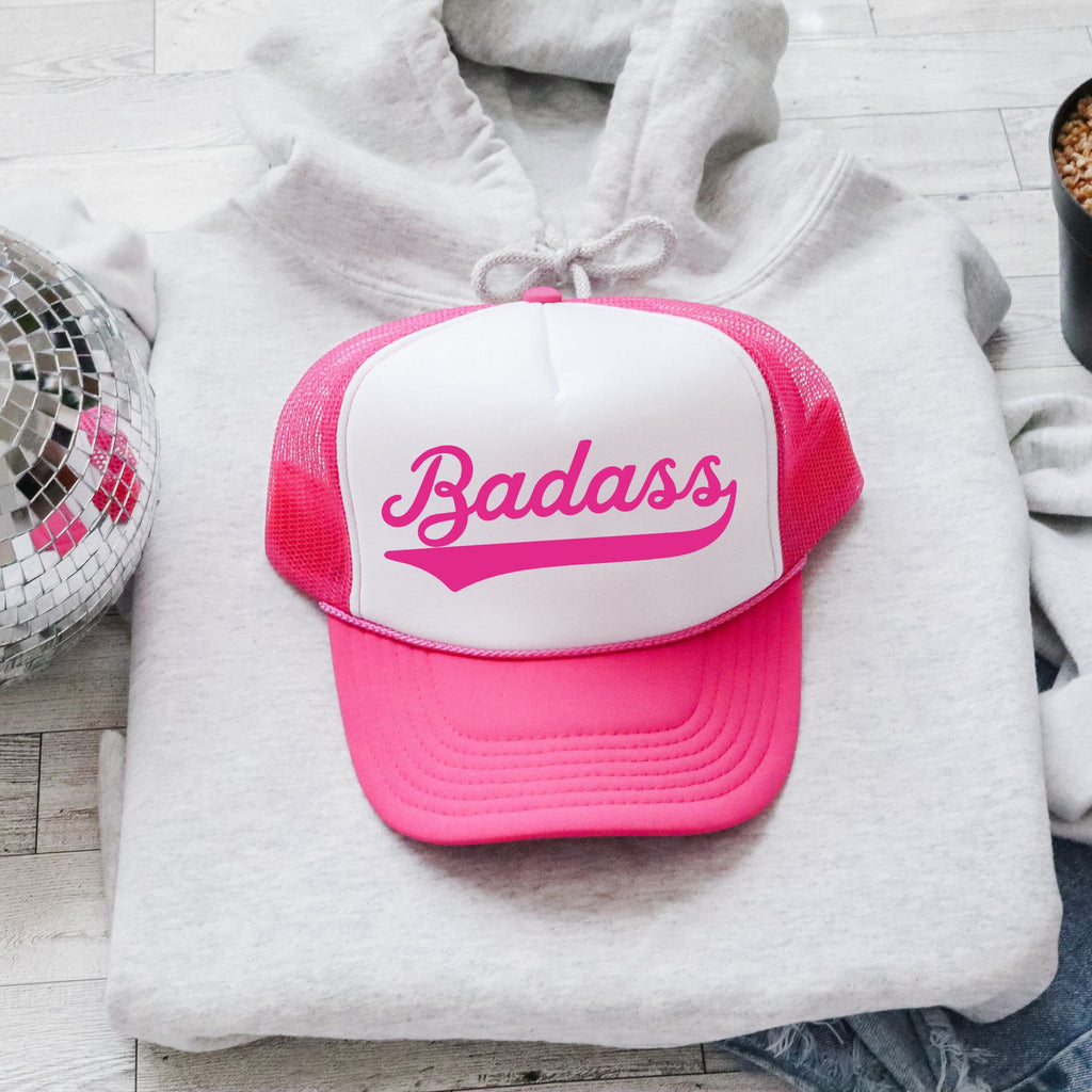 Badass, Sassy, Funny, Bright Pink Snapback Trucker Hat