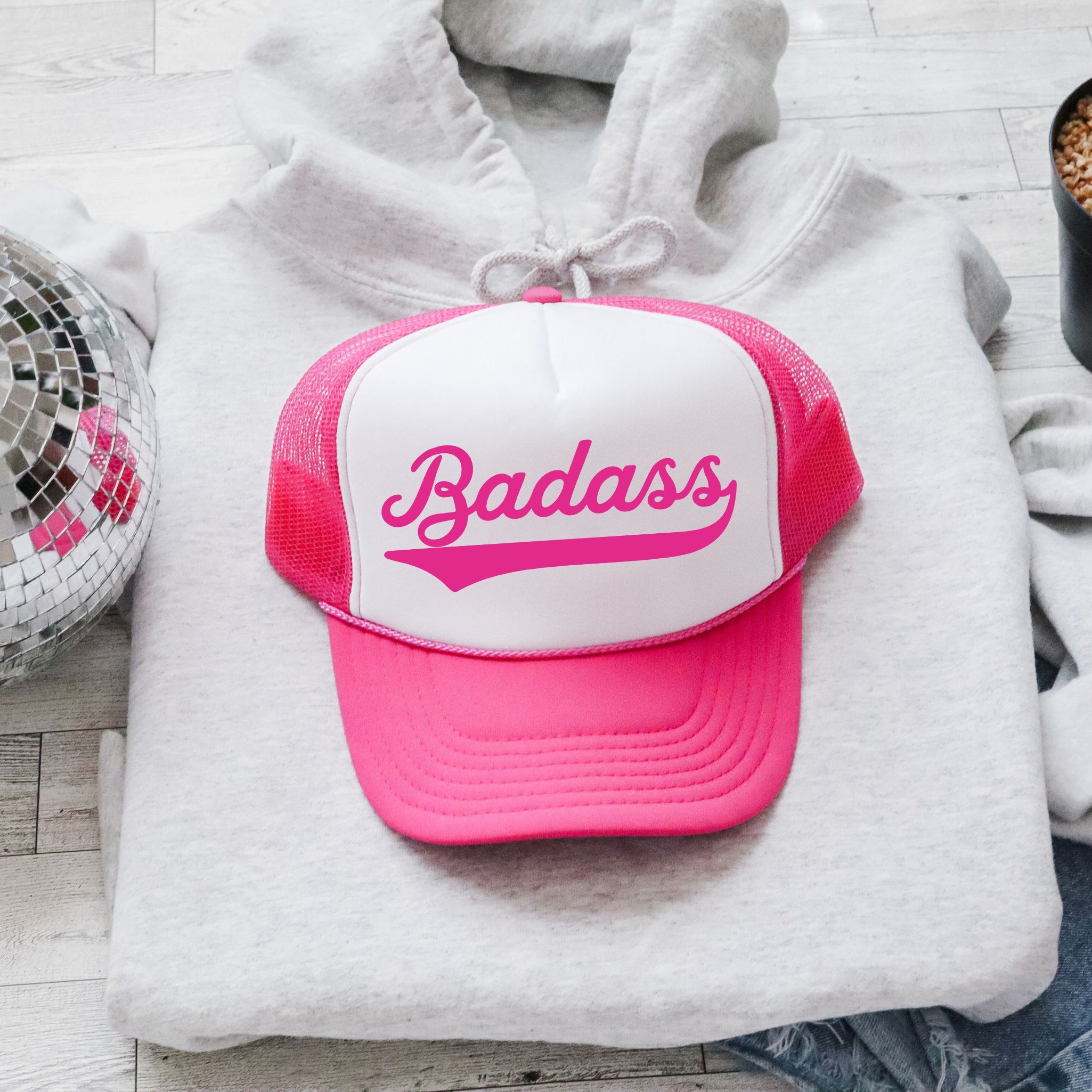 Badass, Sassy, Funny, Bright Pink Snapback Trucker Hat