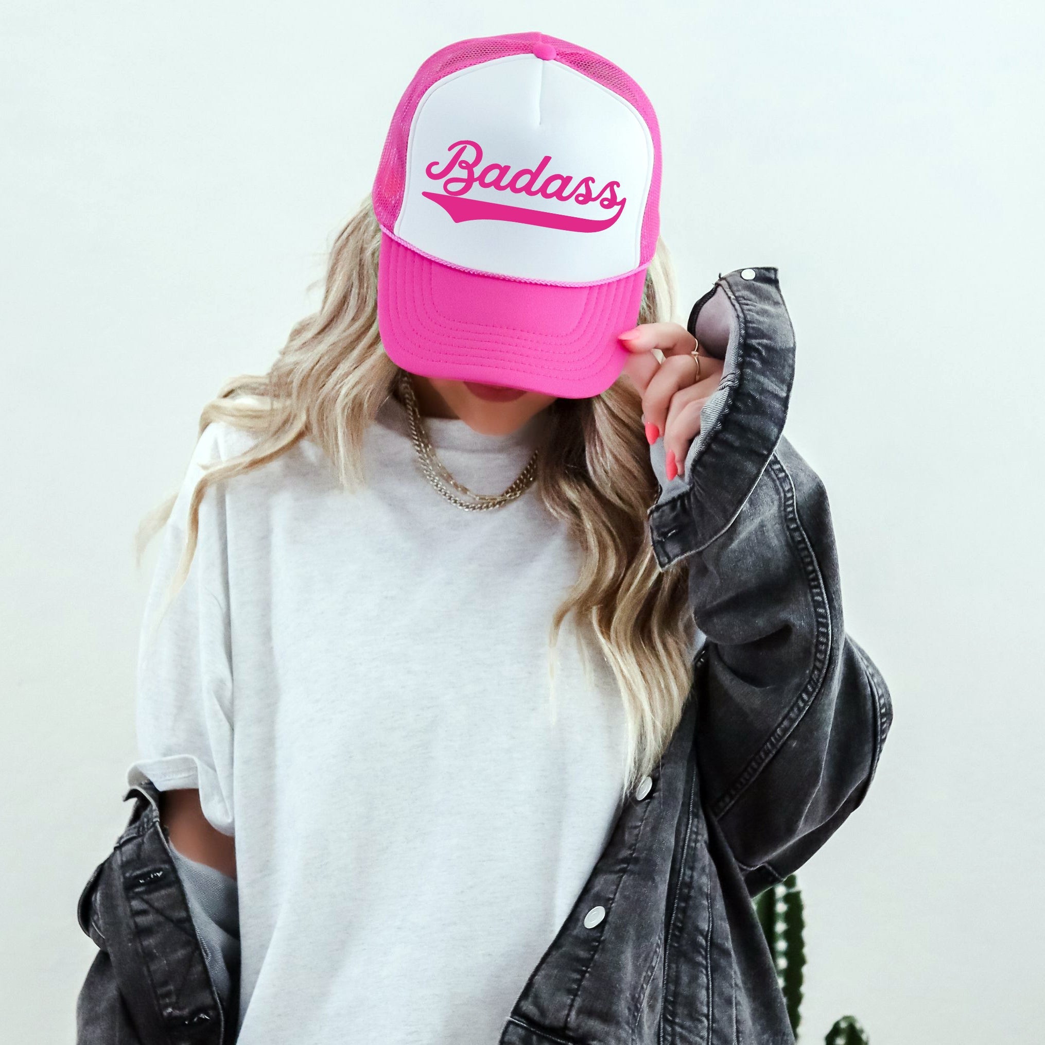 Badass, Sassy, Funny, Bright Pink Snapback Trucker Hat