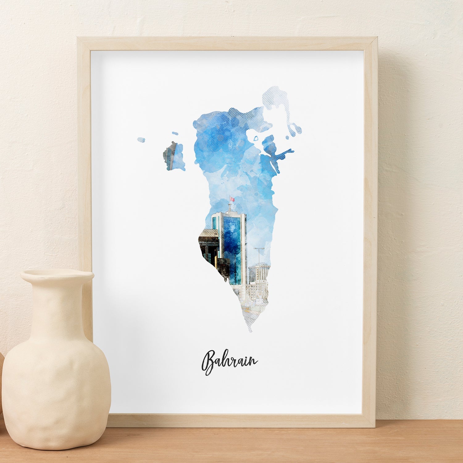Bahrain Watercolor Map