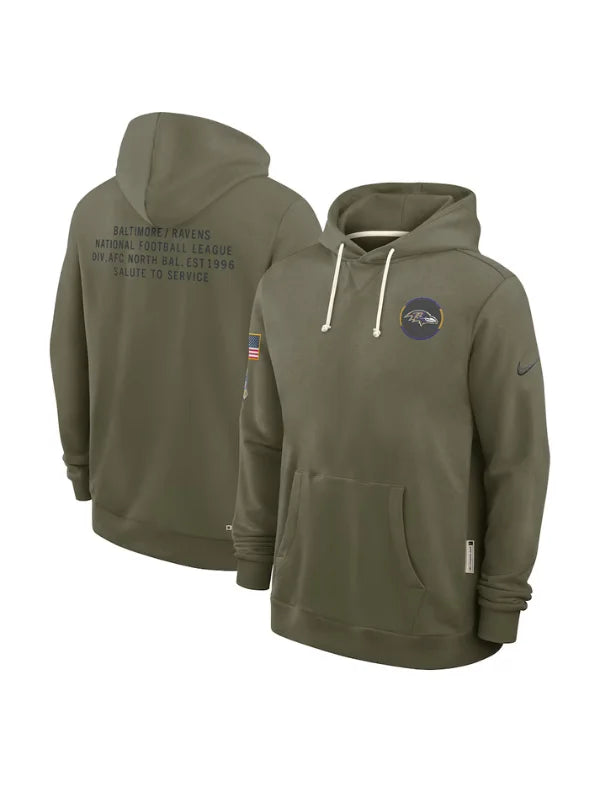 Baltimore Ravens NFL Salute to Service 2025 Olive Green Hoodie
