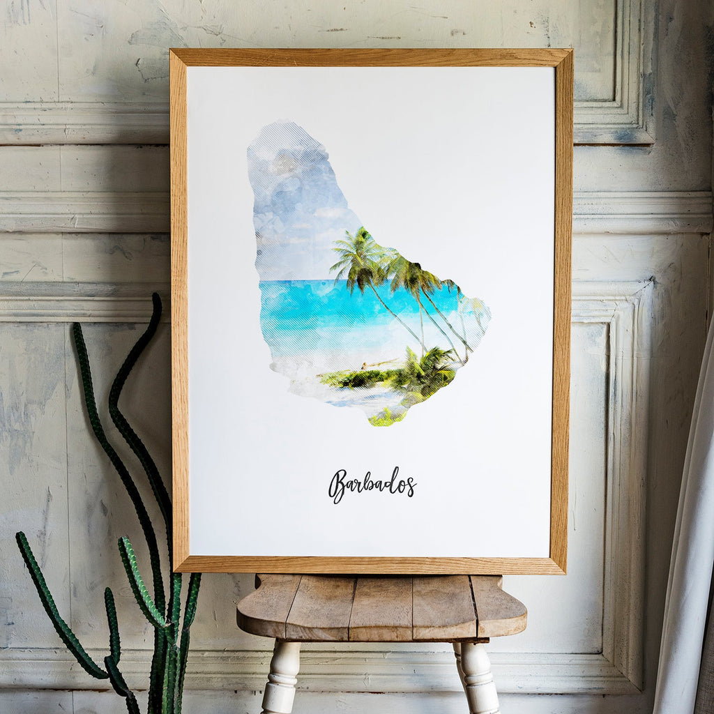 Barbados Watercolor Map