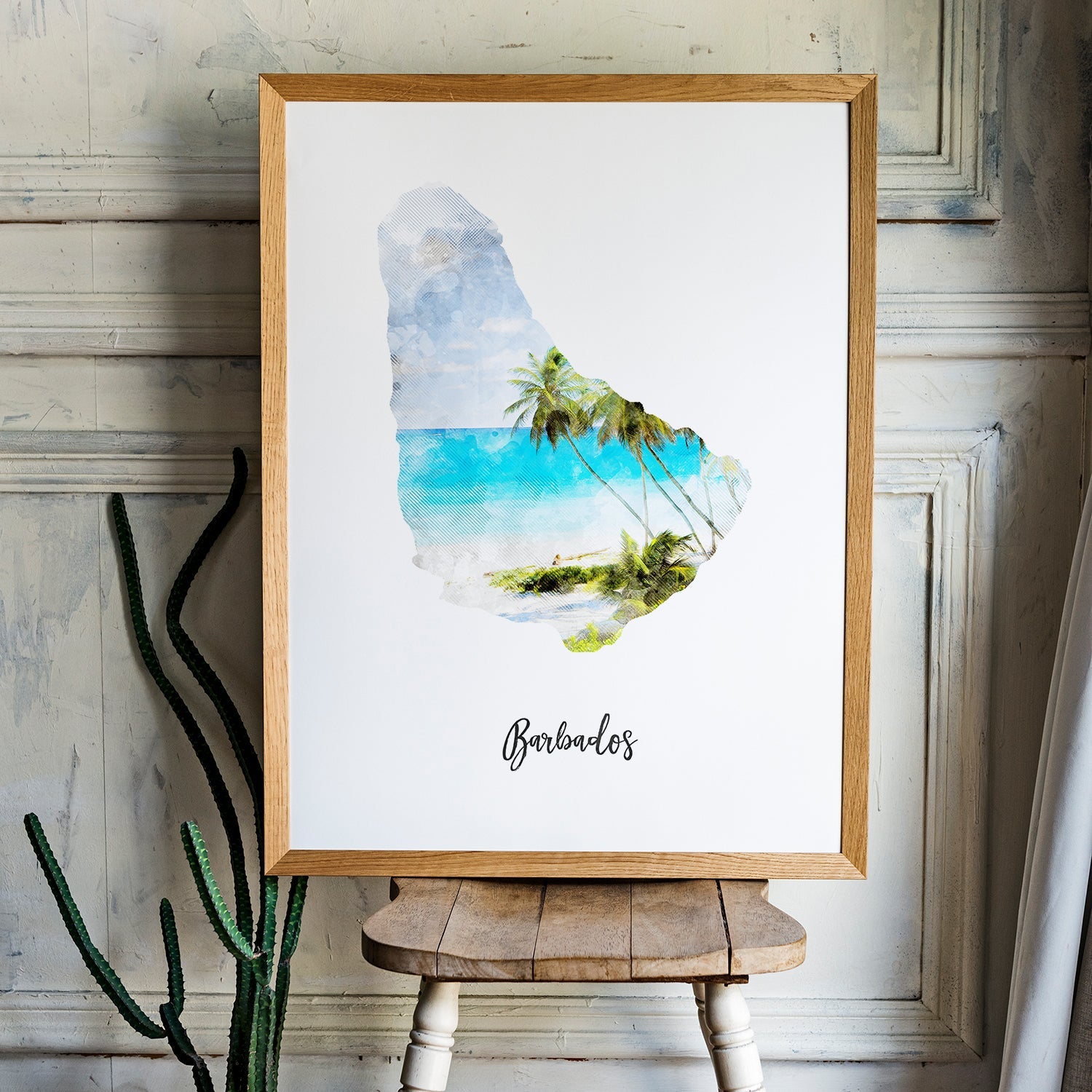 Barbados Watercolor Map