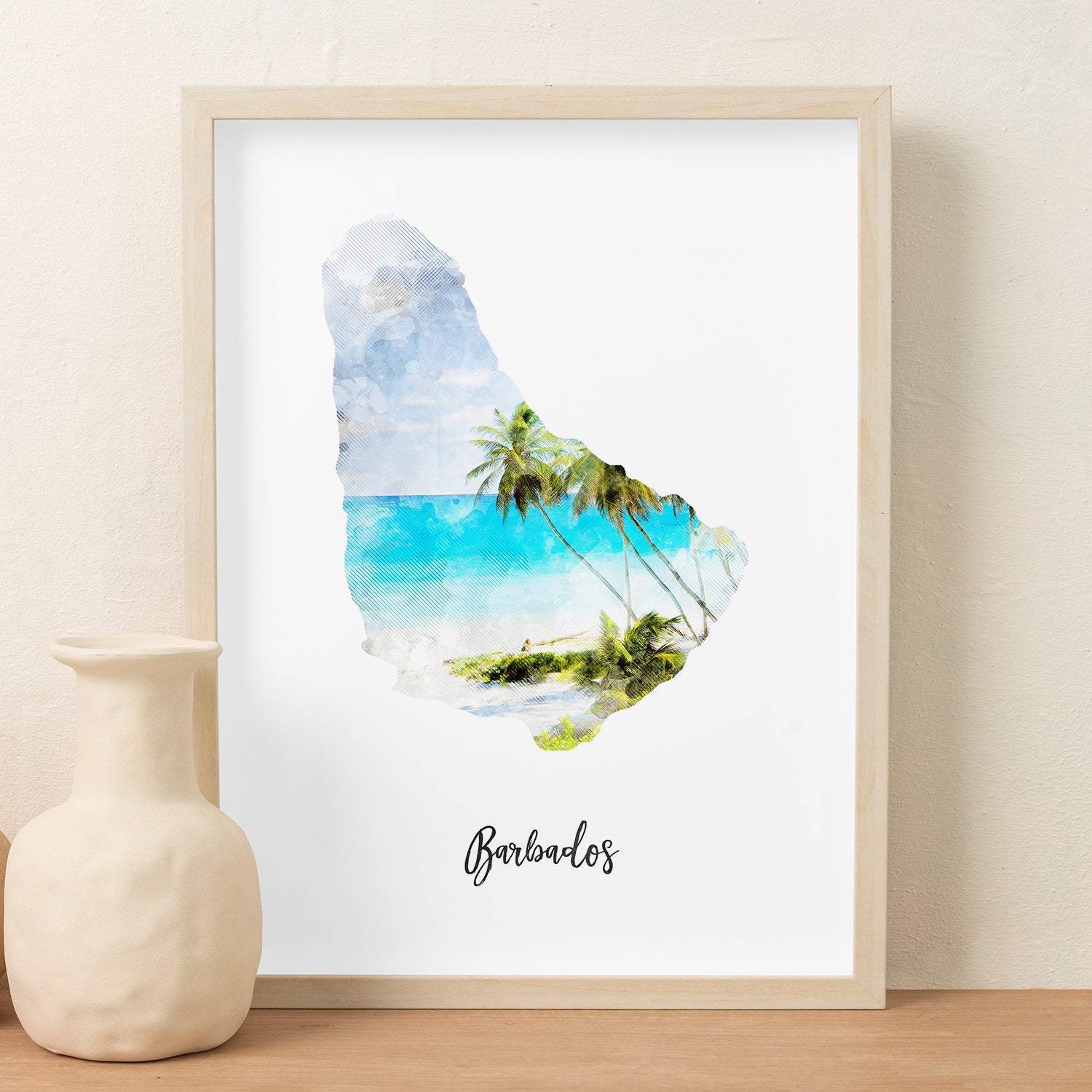 Barbados Watercolor Map