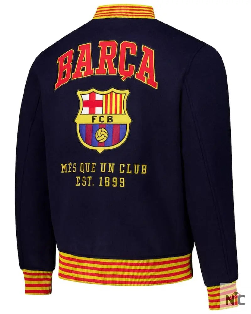 Barcelona Supporter’s Full-Snap Varsity Jacket Clanton Jacket