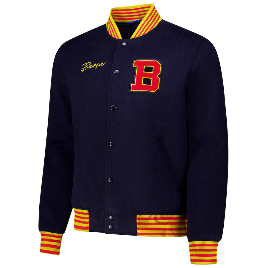 Barcelona Supporter's Full-Snap Varsity Jacket - Navy Clanton Jacket