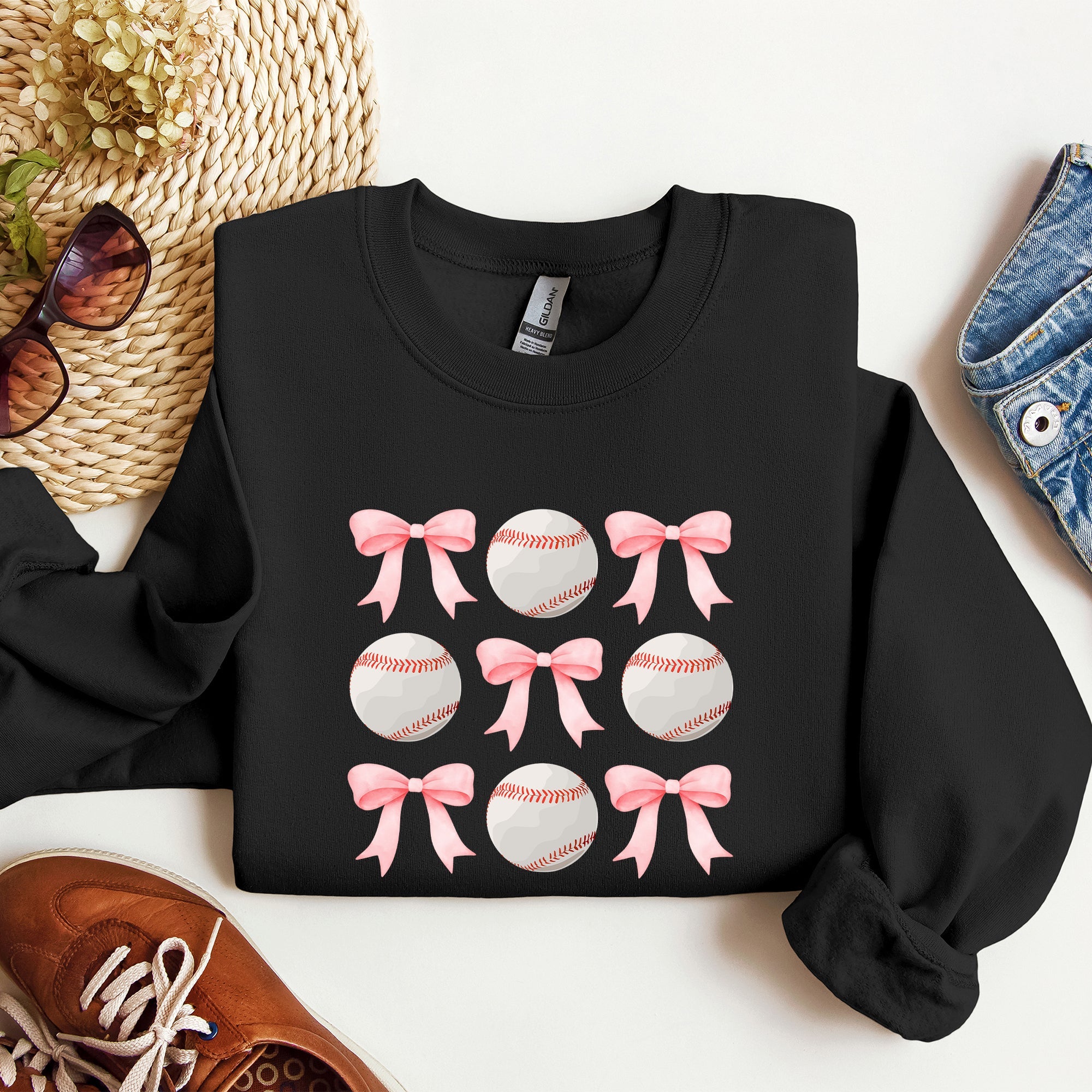 Baseball, Pink Bows, Mother, Mama, Sports, Coquette Sweatshirt