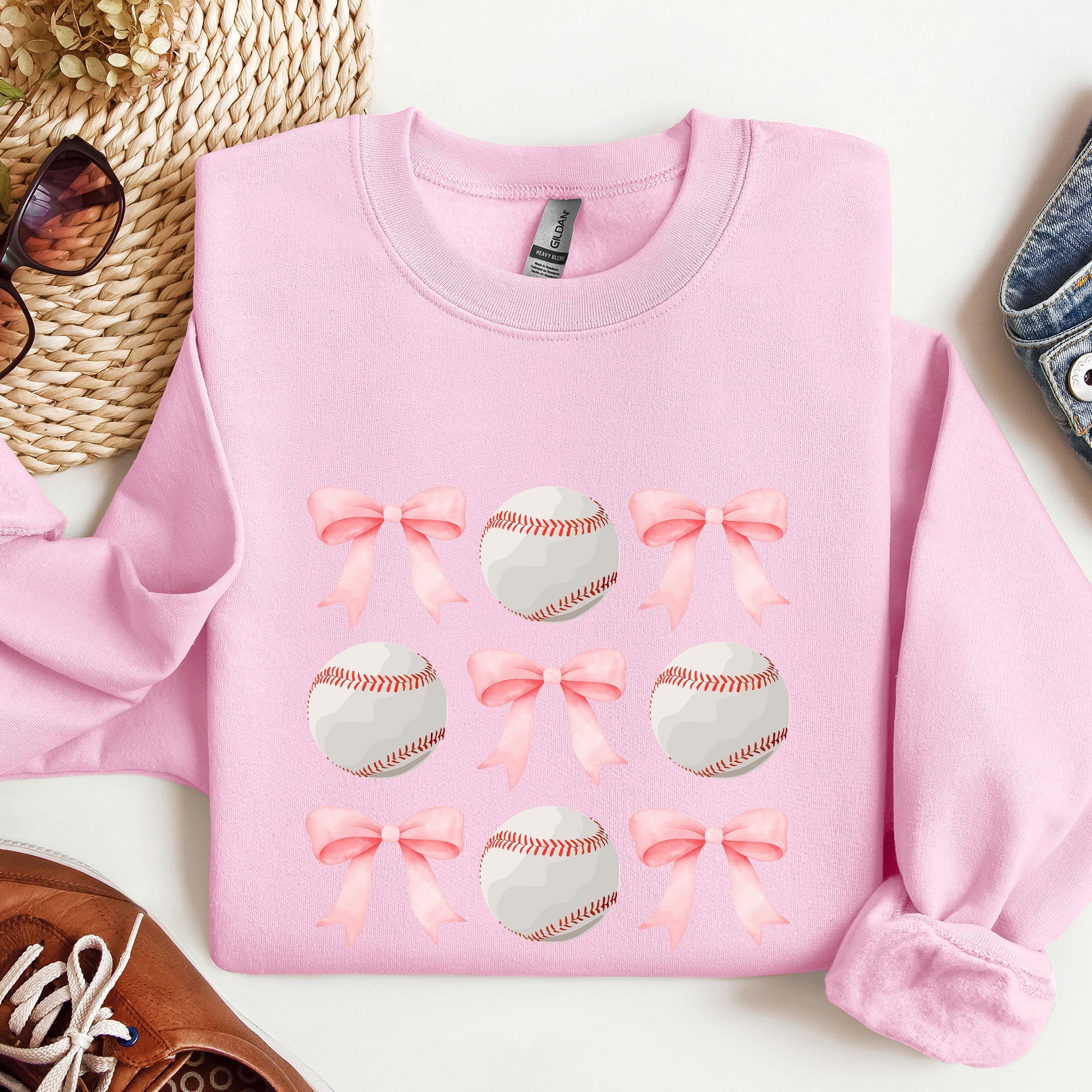 Baseball, Pink Bows, Mother, Mama, Sports, Coquette Sweatshirt