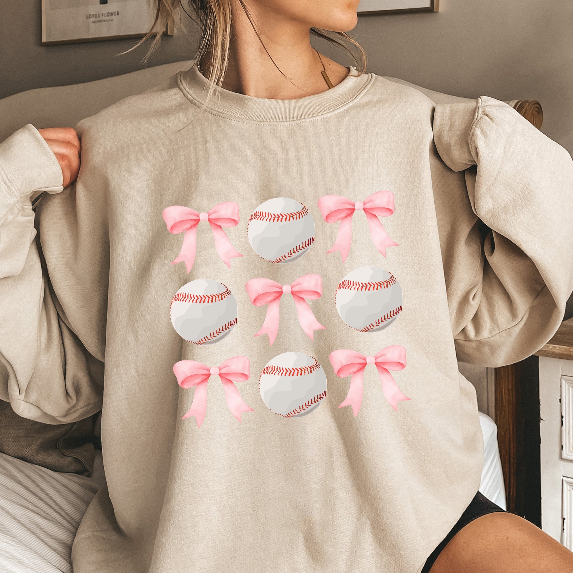 Baseball, Pink Bows, Mother, Mama, Sports, Coquette Sweatshirt