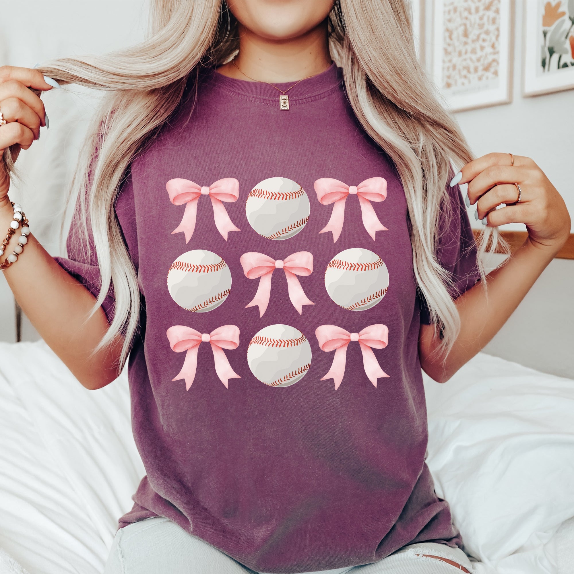 Baseball, Pink Bows, Mother, Mama, Sports, Coquette Tshirt Comfort Colors T-Shirt