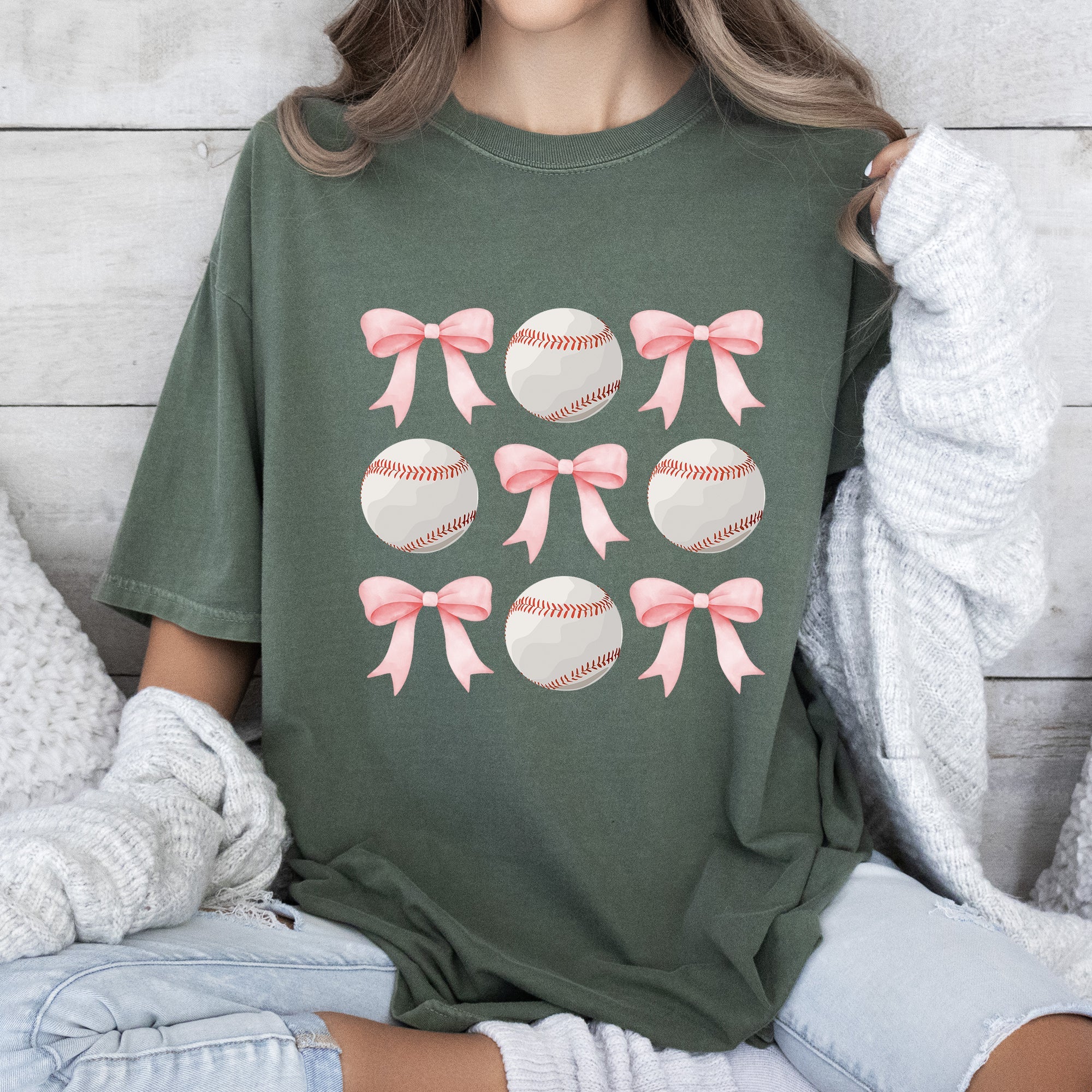 Baseball, Pink Bows, Mother, Mama, Sports, Coquette Tshirt Comfort Colors T-Shirt