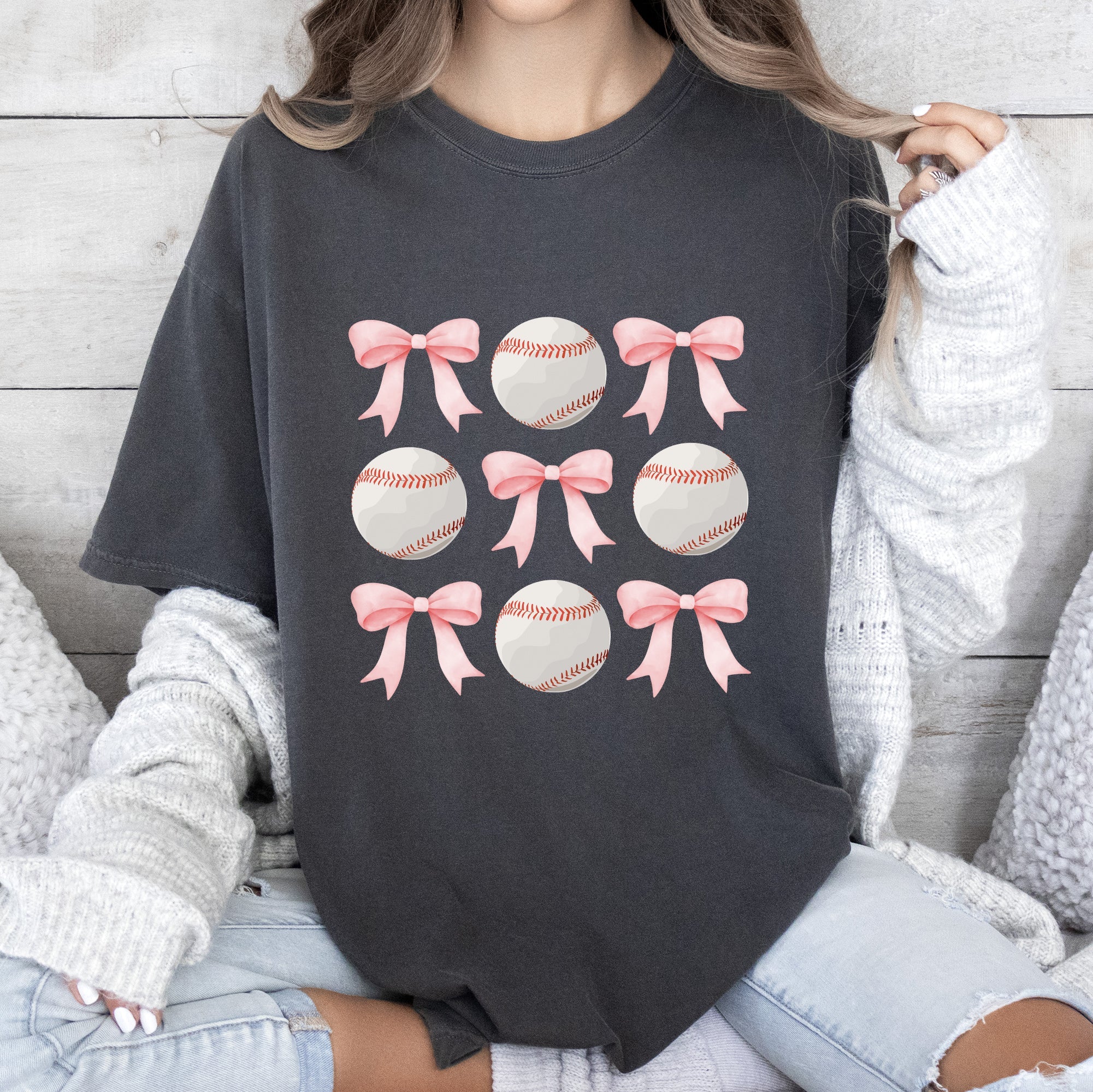 Baseball, Pink Bows, Mother, Mama, Sports, Coquette Tshirt Comfort Colors T-Shirt