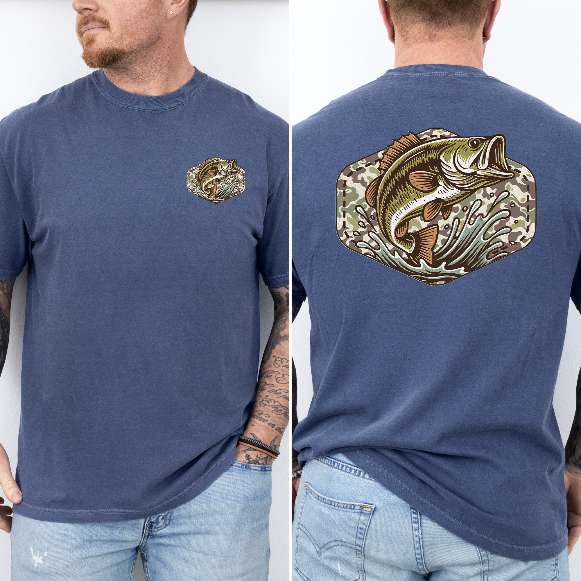 Bass Fishing, Camo, Camouflage, Hunting, Dad, Father's Day, Husband, Guy Gift, Old School, Comfort Colors T-Shirt