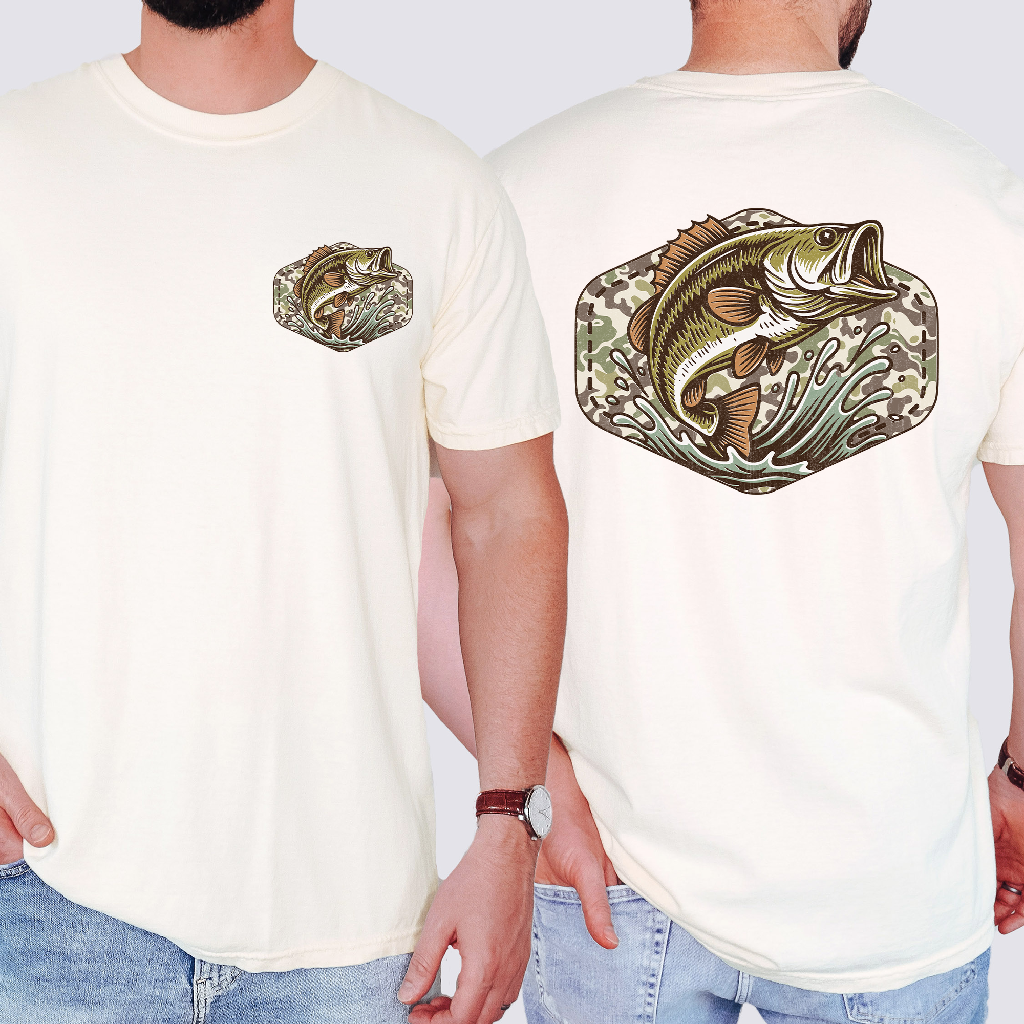 Bass Fishing, Camo, Camouflage, Hunting, Dad, Father's Day, Husband, Guy Gift, Old School, Comfort Colors T-Shirt