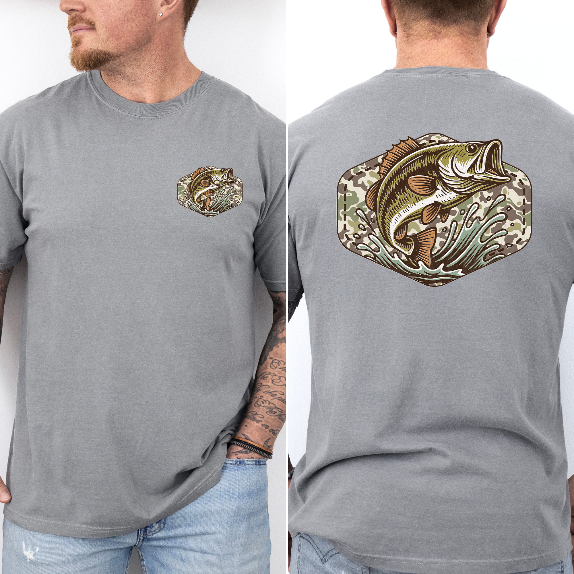 Bass Fishing, Camo, Camouflage, Hunting, Dad, Father's Day, Husband, Guy Gift, Old School, Comfort Colors T-Shirt