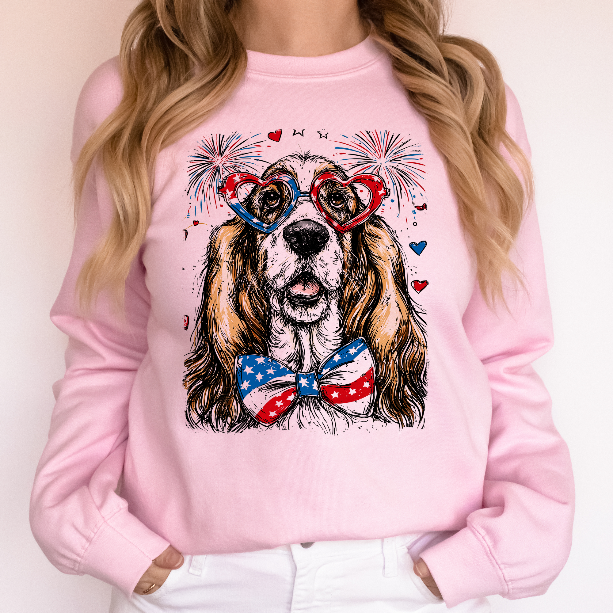 Basset Hound Patriotic Dog, USA, America, Pet Lover, 4th of July Sweatshirt