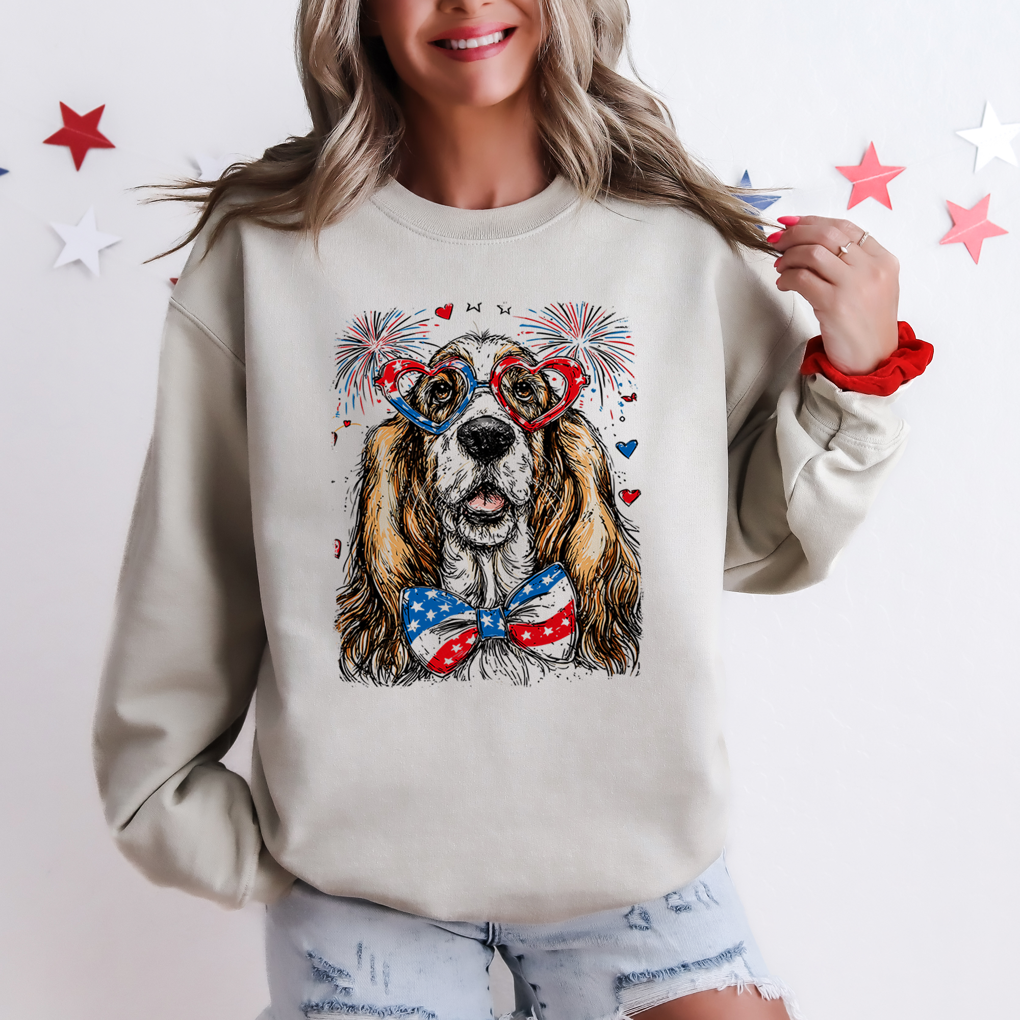 Basset Hound Patriotic Dog, USA, America, Pet Lover, 4th of July Sweatshirt