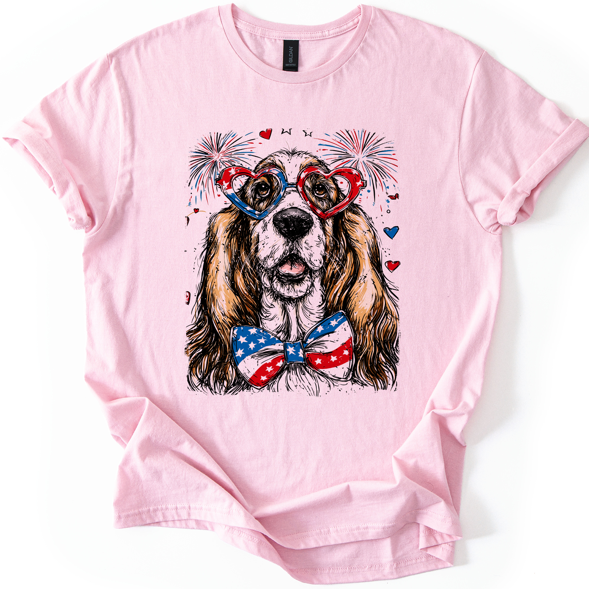 Basset Hound Patriotic Dog, USA, America, Pet Lover, 4th of July, Soft Style T-Shirt