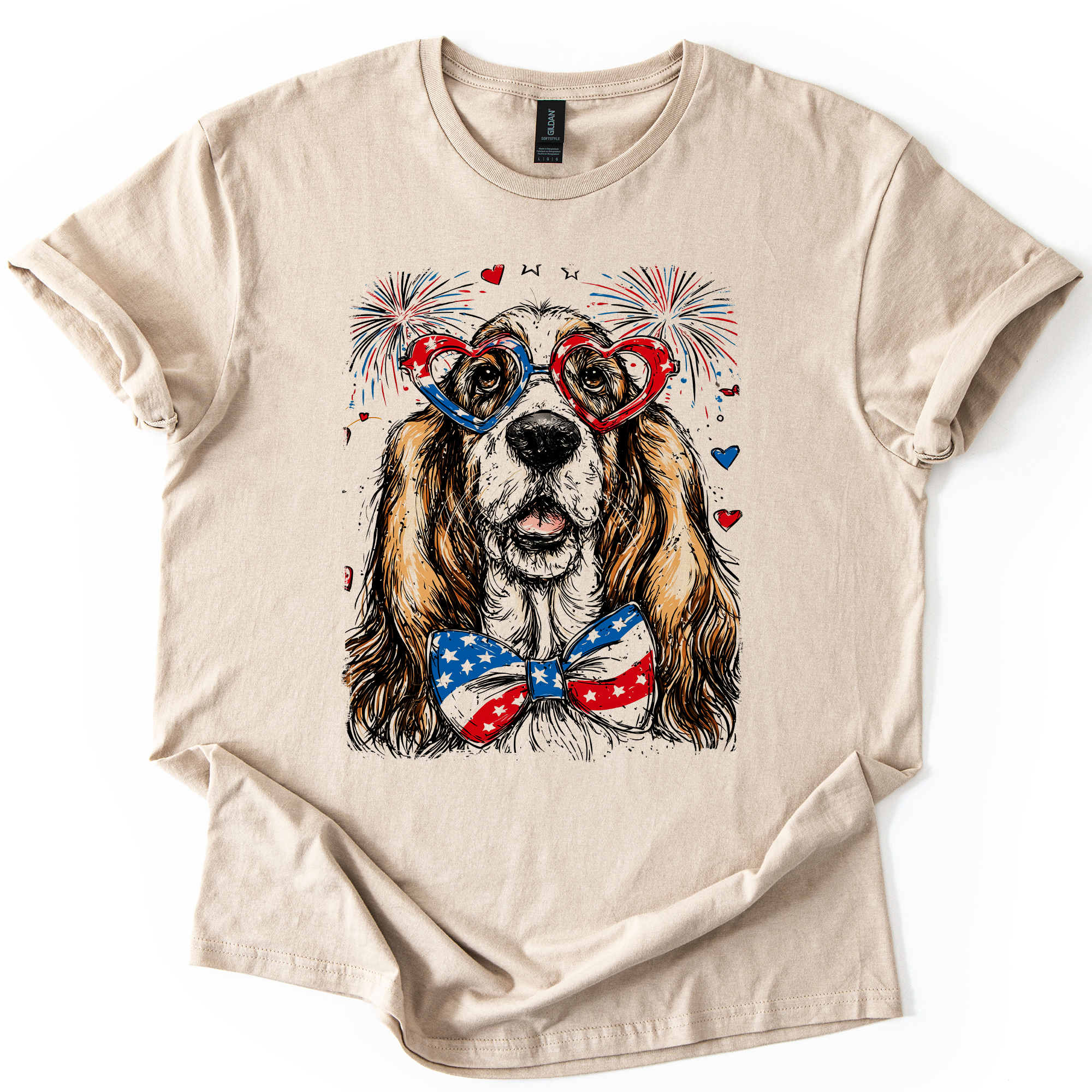 Basset Hound Patriotic Dog, USA, America, Pet Lover, 4th of July, Soft Style T-Shirt