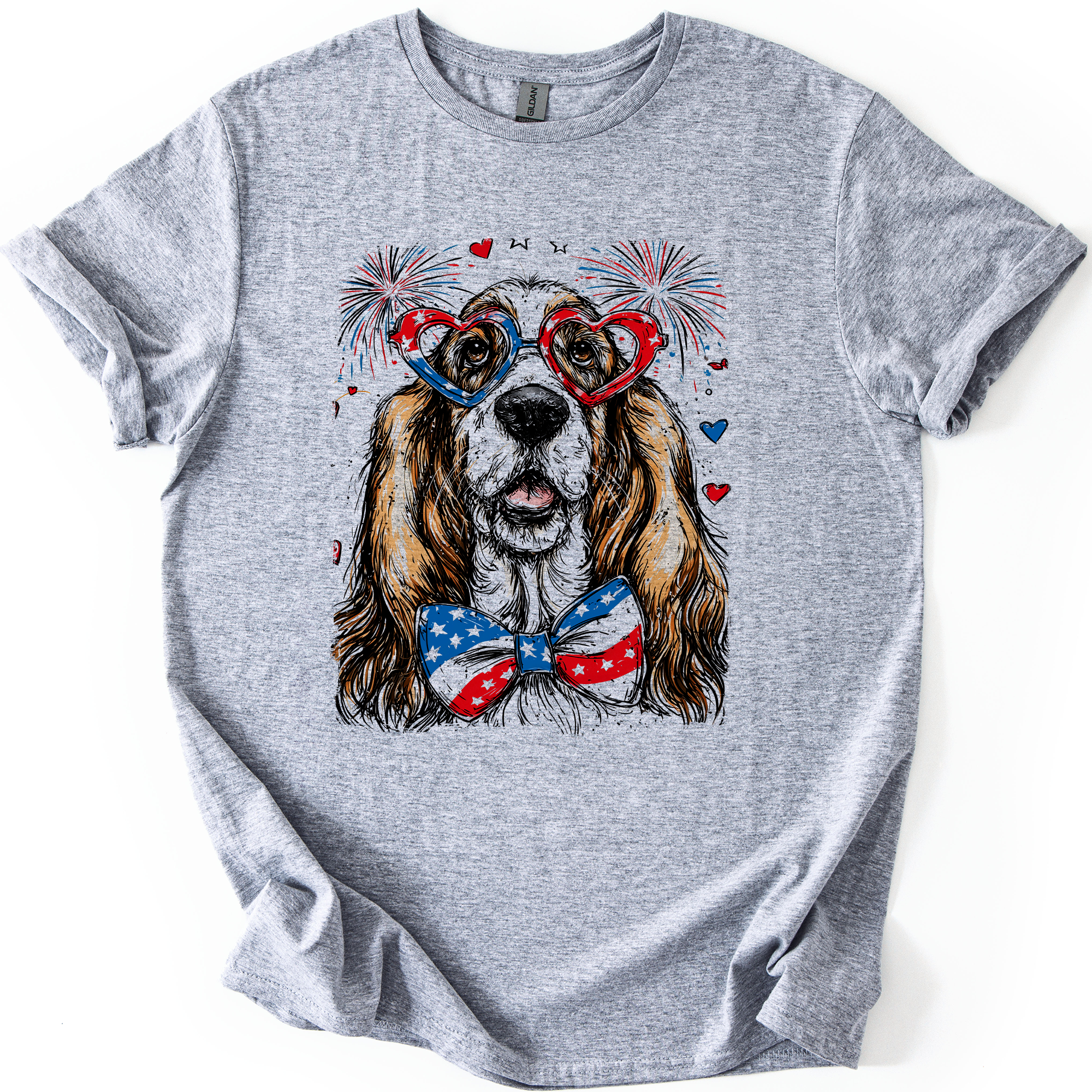 Basset Hound Patriotic Dog, USA, America, Pet Lover, 4th of July, Soft Style T-Shirt