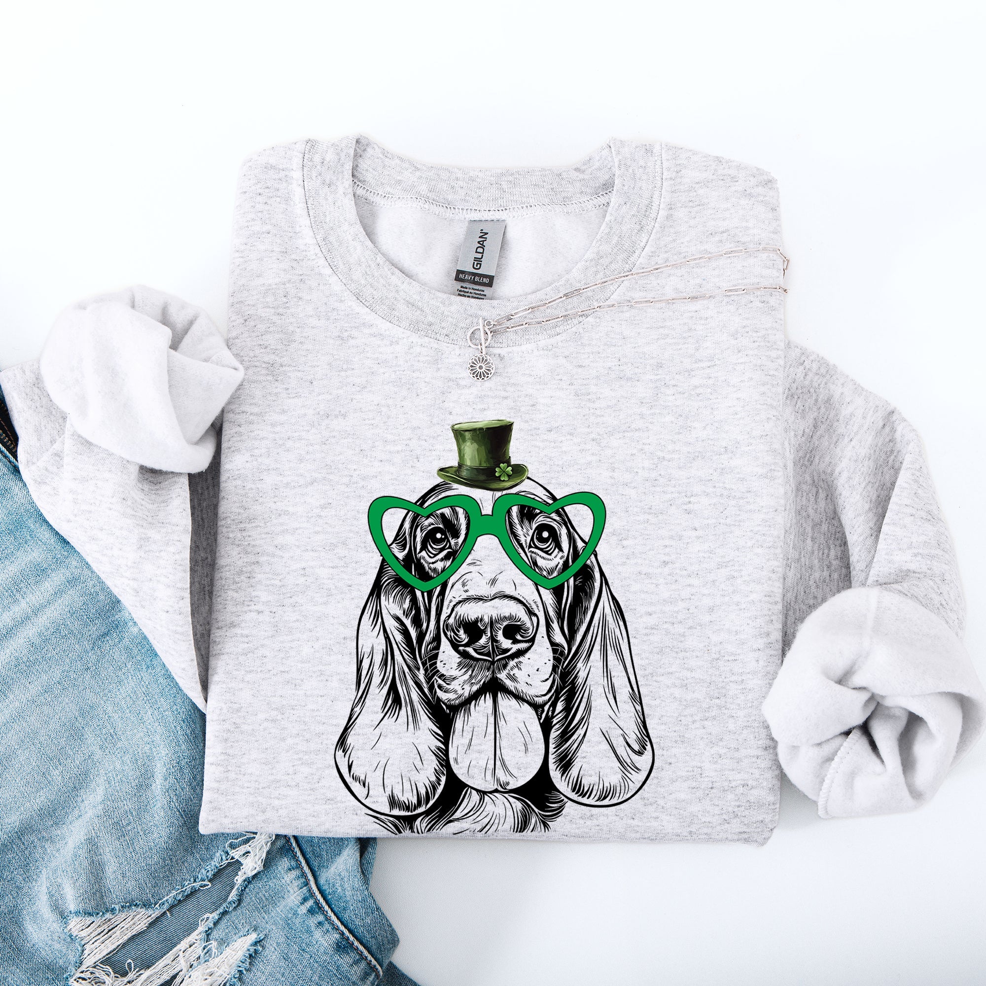 Basset Hound, Adorable Dog, St Patrick's Day, Lucky, Irish Sweatshirt