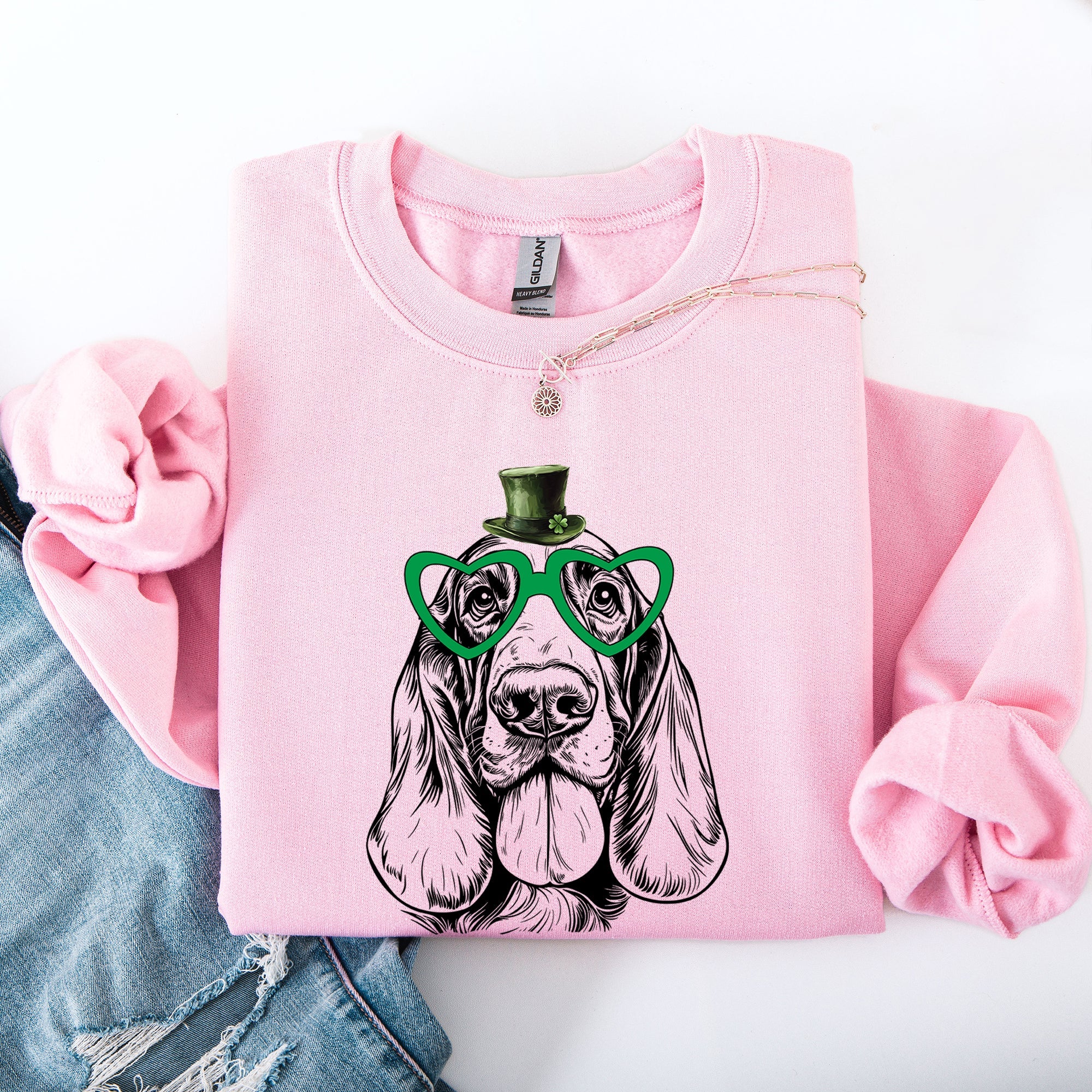Basset Hound, Adorable Dog, St Patrick's Day, Lucky, Irish Sweatshirt