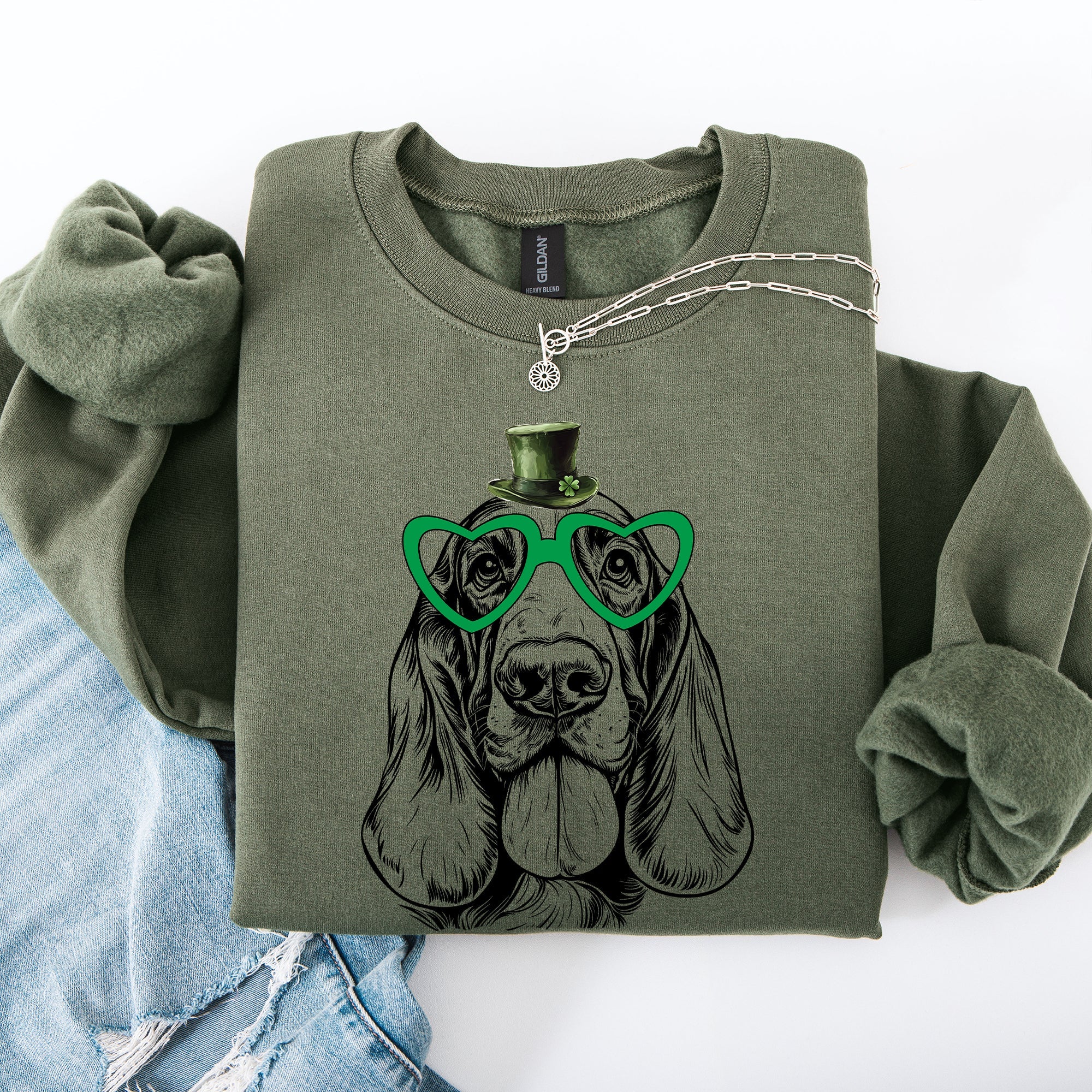 Basset Hound, Adorable Dog, St Patrick's Day, Lucky, Irish Sweatshirt