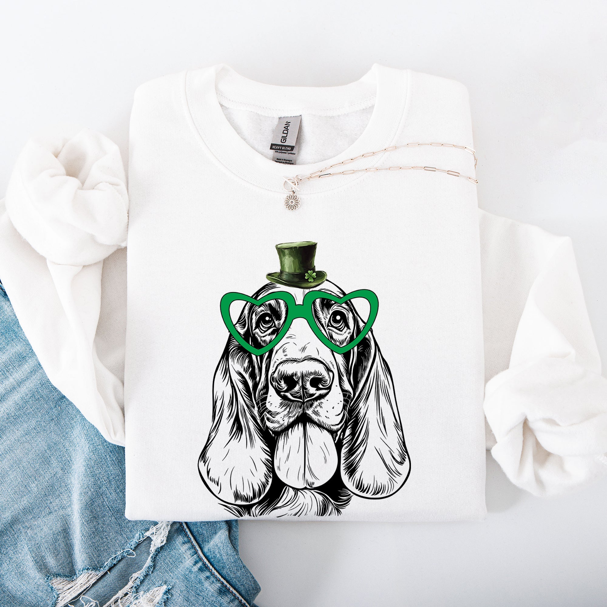 Basset Hound, Adorable Dog, St Patrick's Day, Lucky, Irish Sweatshirt
