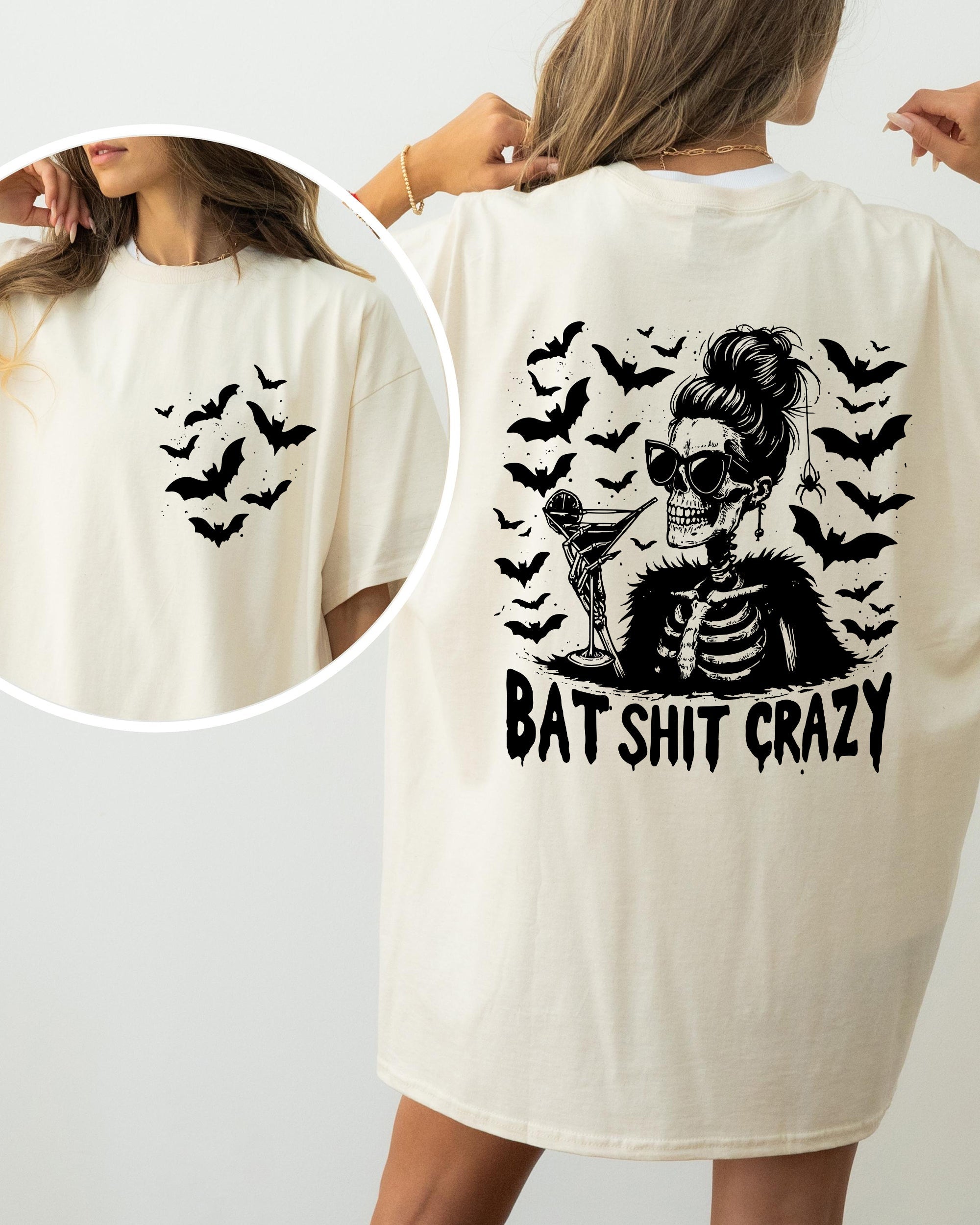 Bat Shit Crazy, Funny, Skeleton, Halloween, Spooky, Witch, Crude, Sarcastic, Vulgar Shirt Comfort Colors T-Shirt