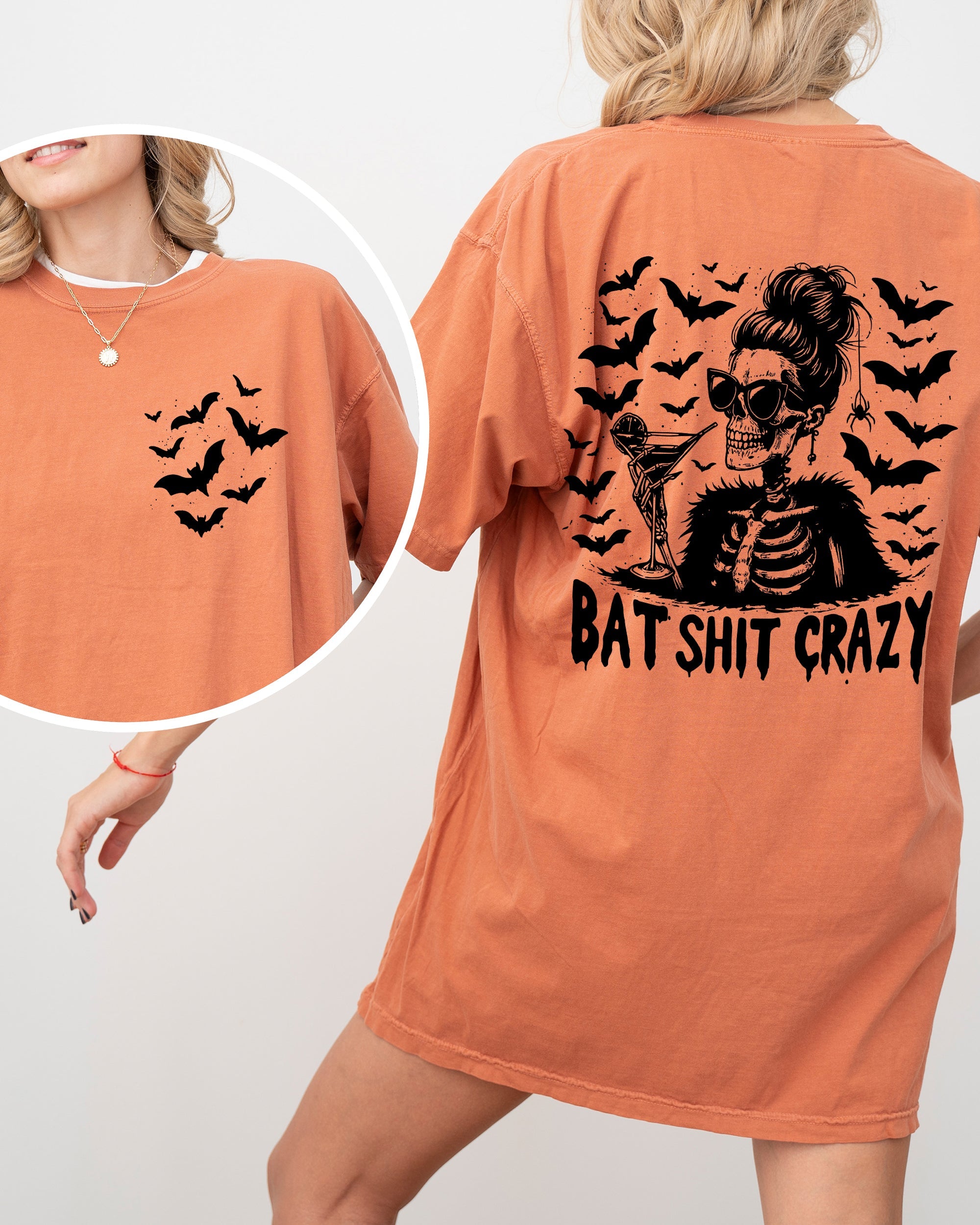 Bat Shit Crazy, Funny, Skeleton, Halloween, Spooky, Witch, Crude, Sarcastic, Vulgar Shirt Comfort Colors T-Shirt