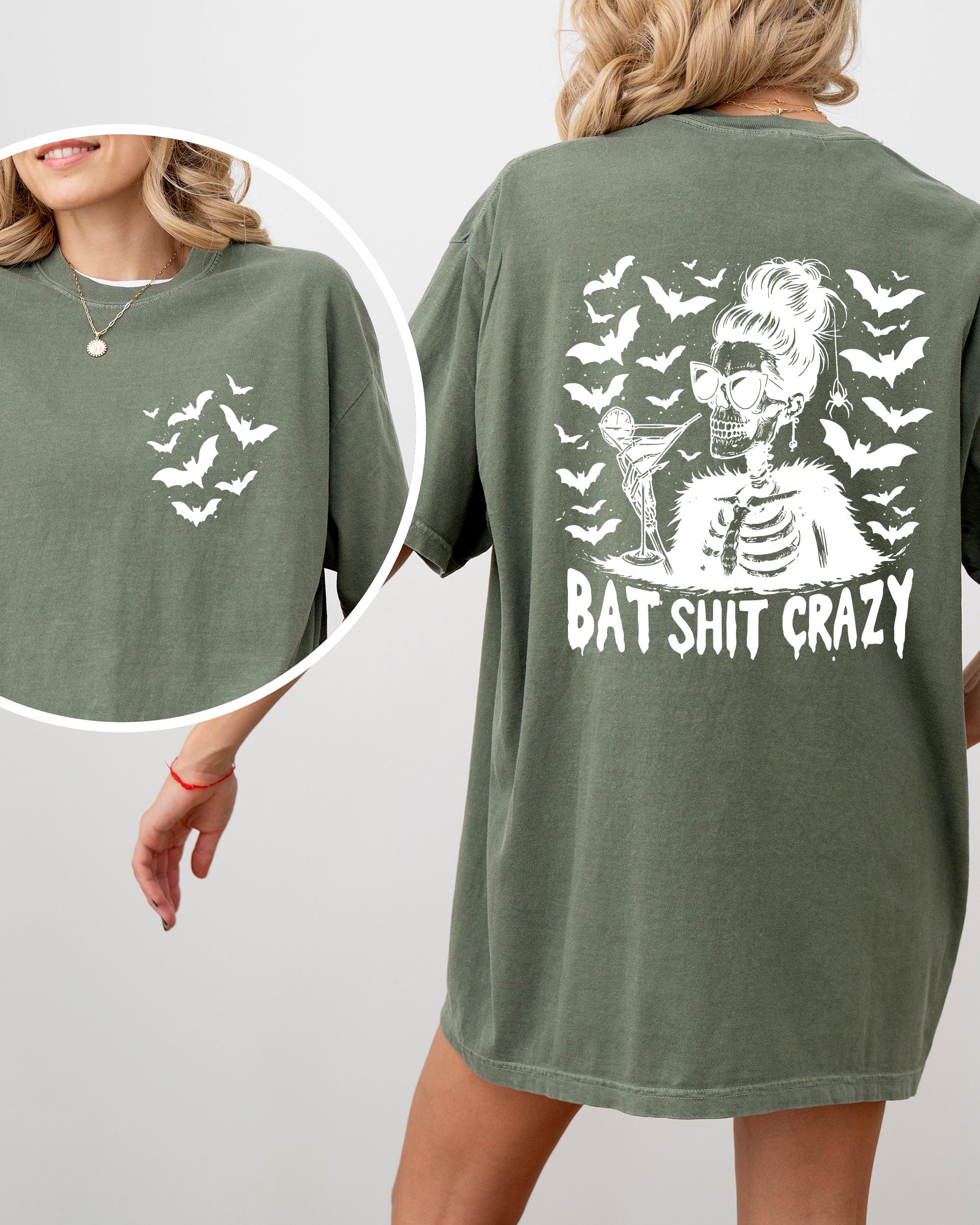 Bat Shit Crazy, Funny, Skeleton, Halloween, Spooky, Witch, Crude, Sarcastic, Vulgar Shirt Comfort Colors T-Shirt