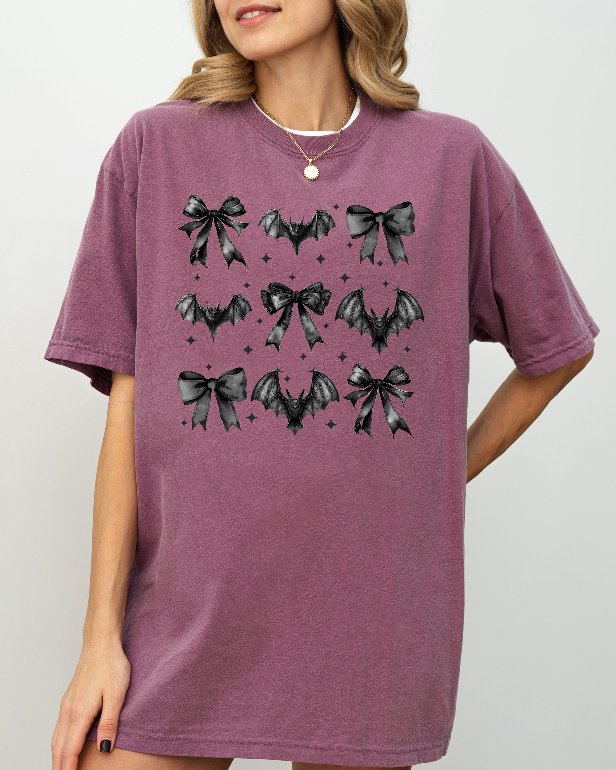 Bats, Black Bows, Vampire, Coquette, Ribbons, Halloween, Lace, Gothic, Spooky, Scary, Fangs Shirt Comfort Colors T-Shirt