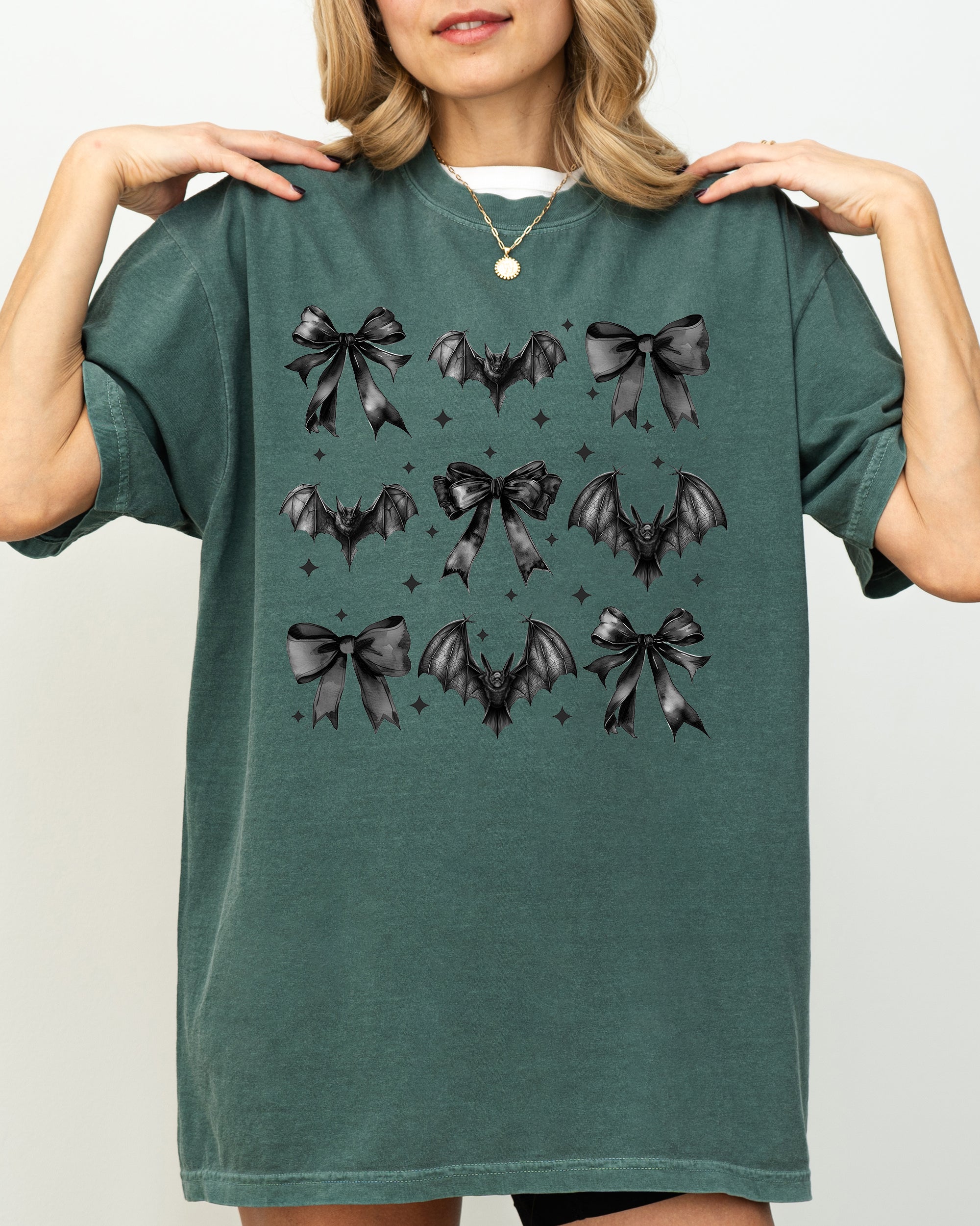 Bats, Black Bows, Vampire, Coquette, Ribbons, Halloween, Lace, Gothic, Spooky, Scary, Fangs Shirt Comfort Colors T-Shirt