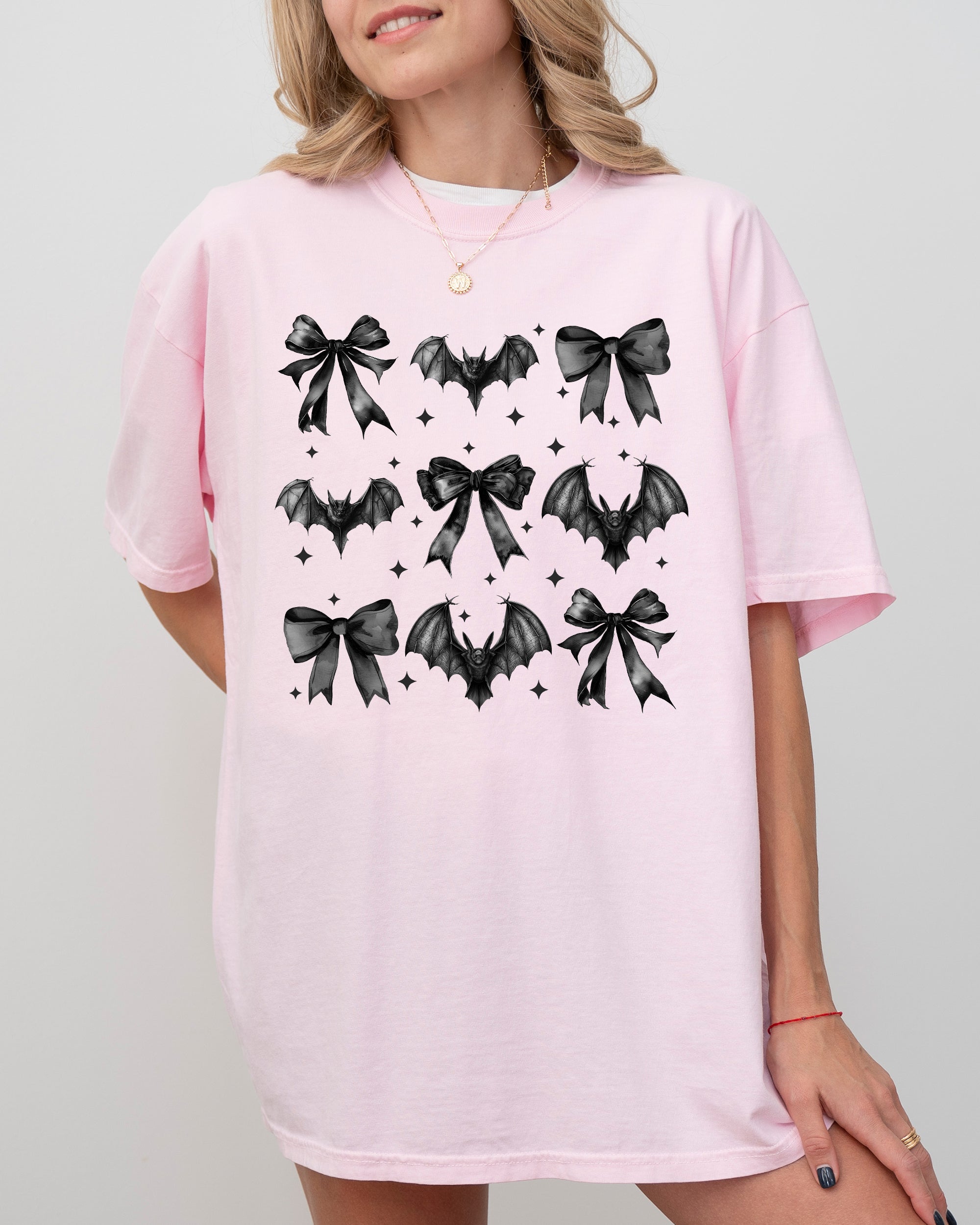 Bats, Black Bows, Vampire, Coquette, Ribbons, Halloween, Lace, Gothic, Spooky, Scary, Fangs Shirt Comfort Colors T-Shirt