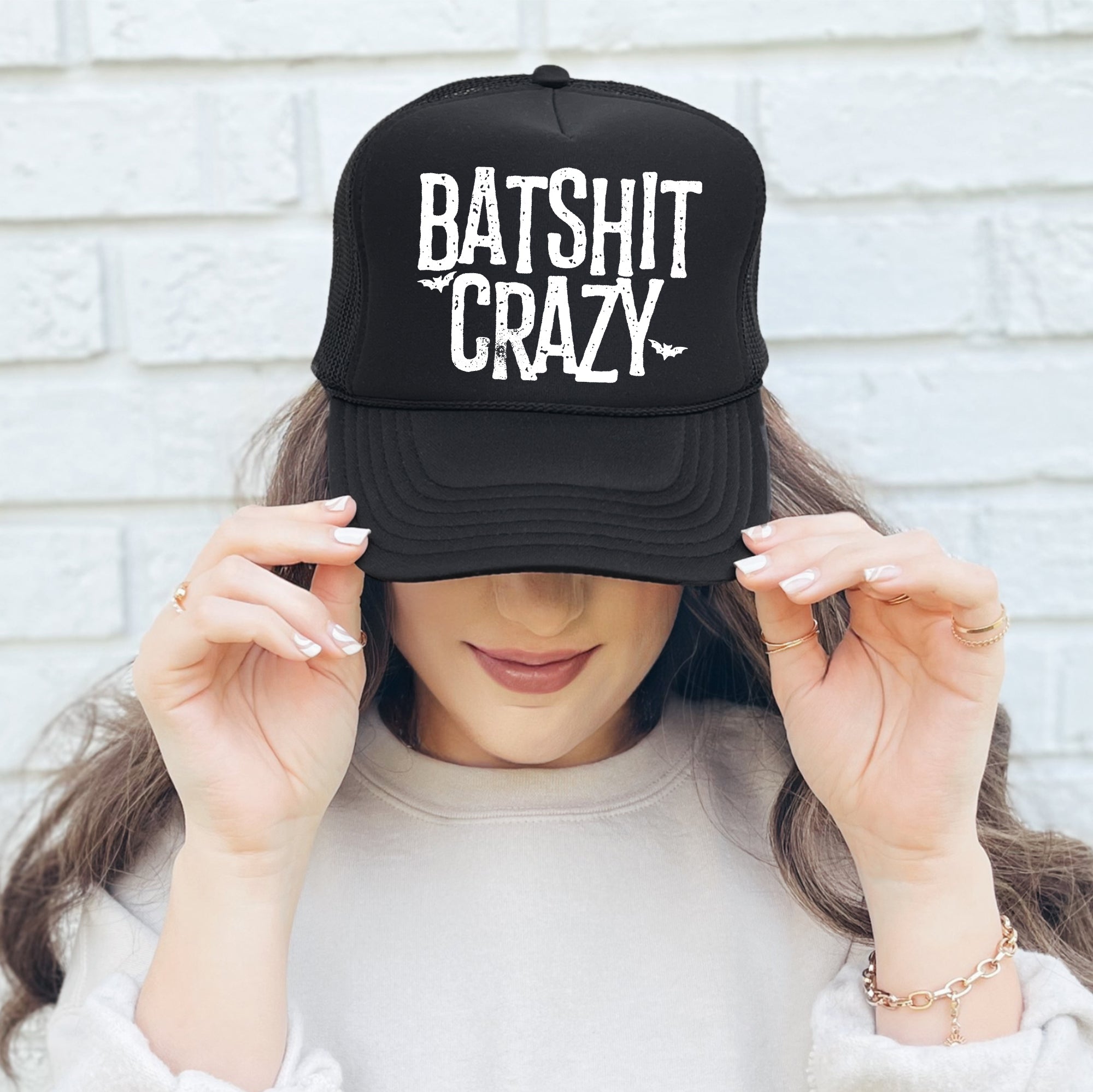 Batshit Crazy, Sassy, Funny, Halloween, Black Snapback Trucker Hat