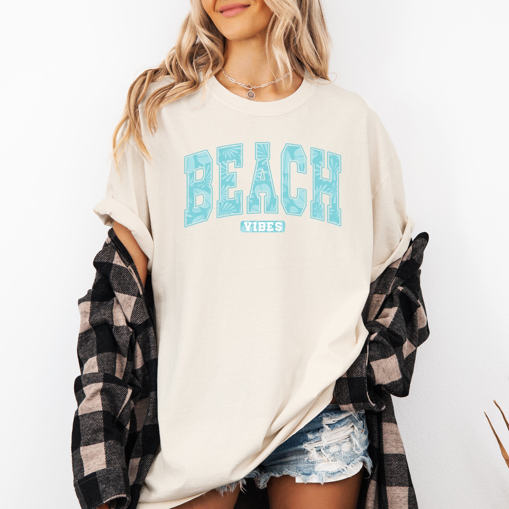 Beach Vibes, Varsity, Retro, Palm Trees, Summer Comfort Colors T-Shirt