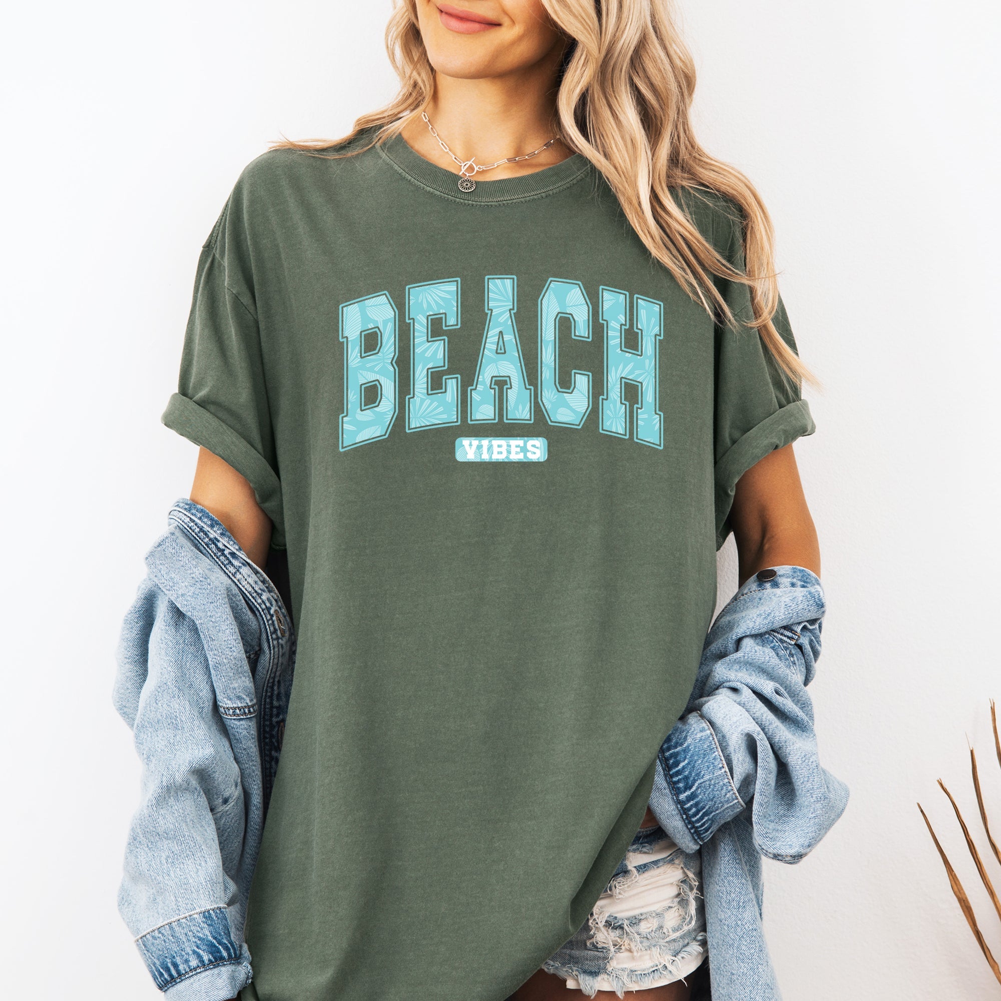 Beach Vibes, Varsity, Retro, Palm Trees, Summer Comfort Colors T-Shirt