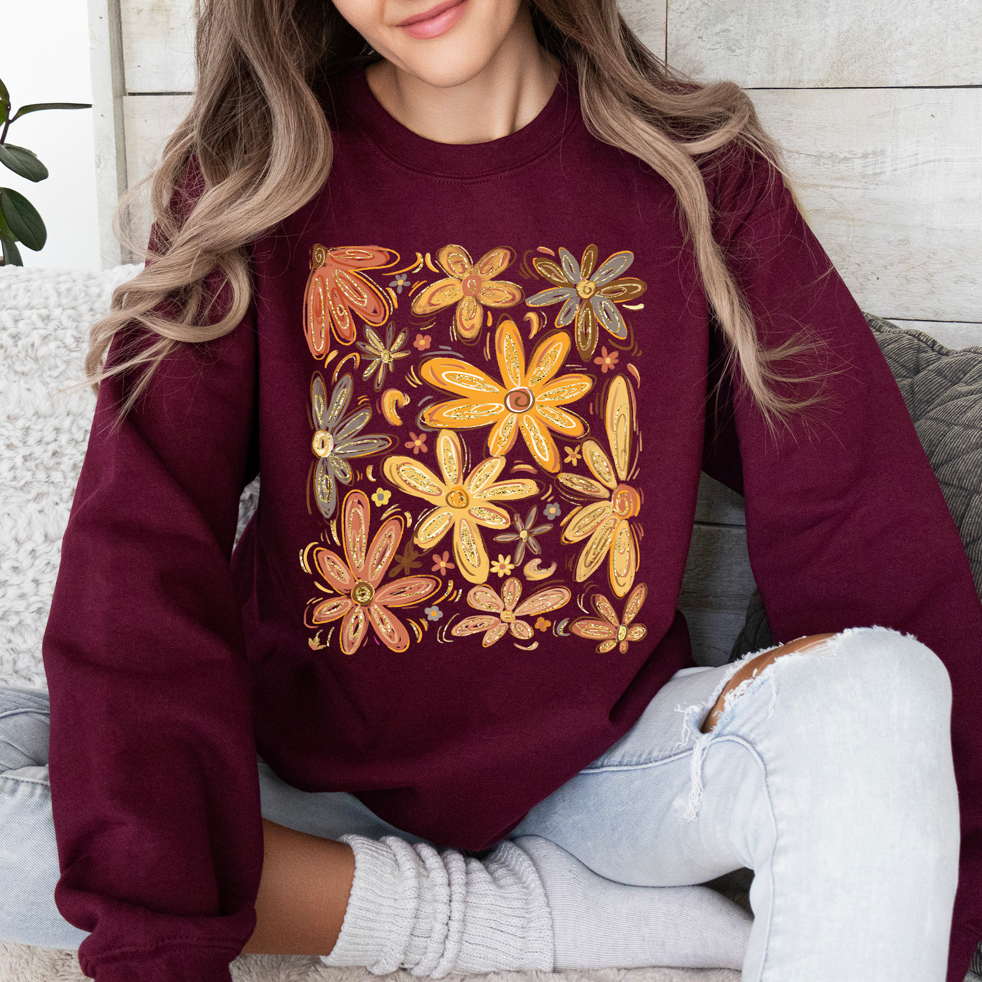 Beautiful Autumn Flowers, Fall, Floral, Watercolor Sweatshirt