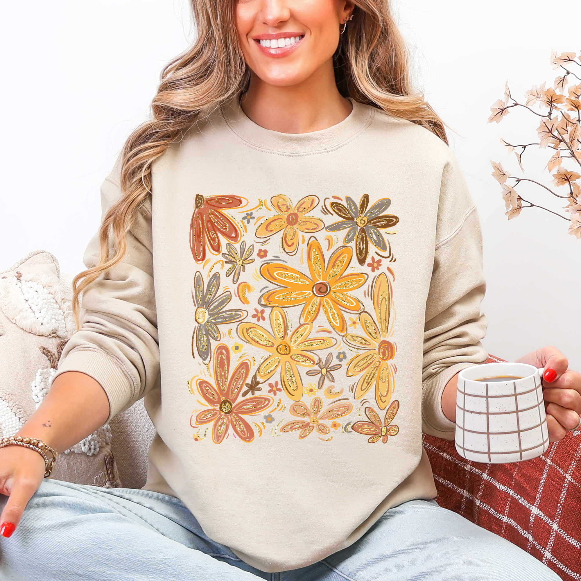 Beautiful Autumn Flowers, Fall, Floral, Watercolor Sweatshirt