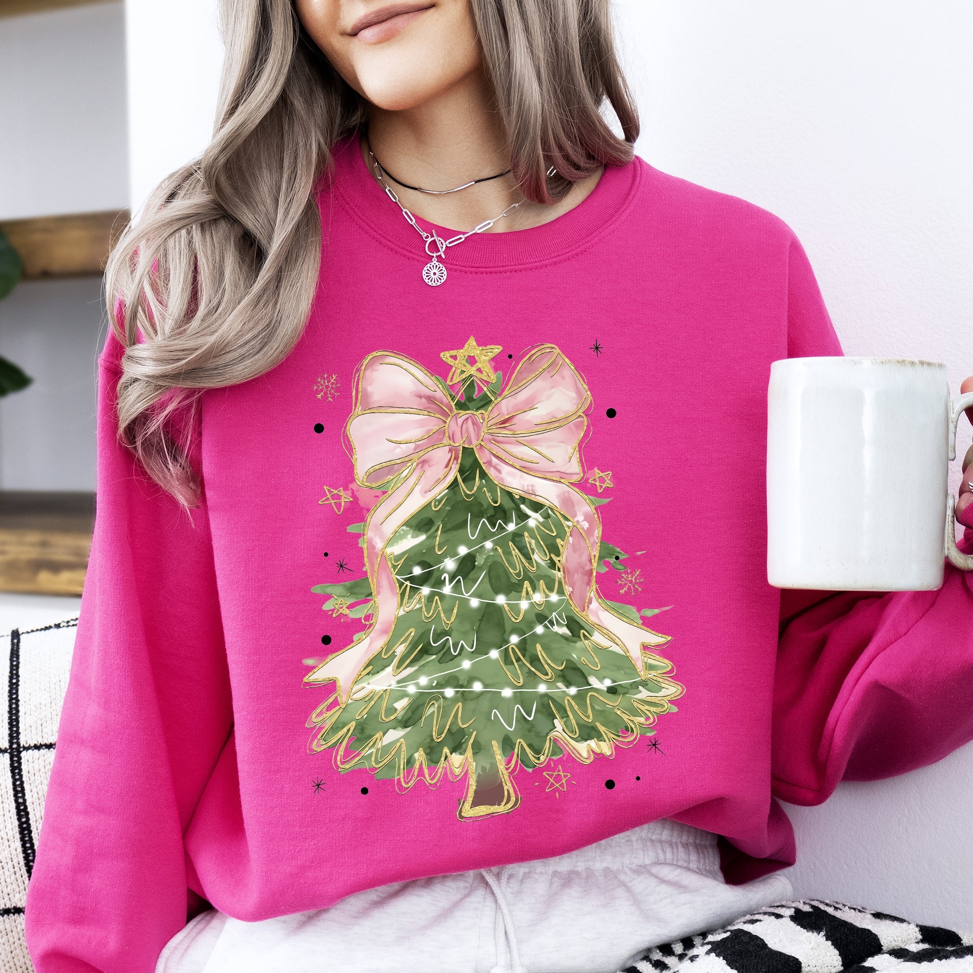 Beautiful Christmas Tree, Coquette, Ribbon, Bows, Xmas Sweatshirt