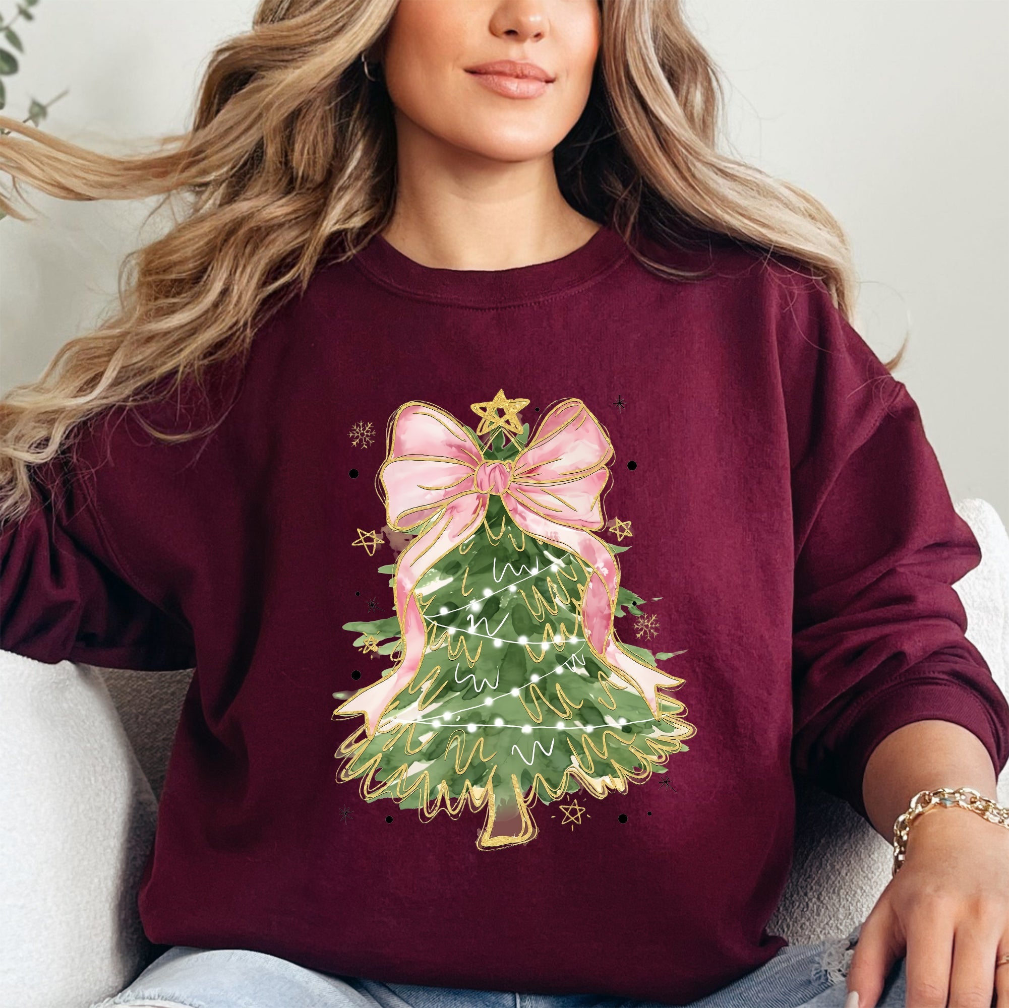 Beautiful Christmas Tree, Coquette, Ribbon, Bows, Xmas Sweatshirt