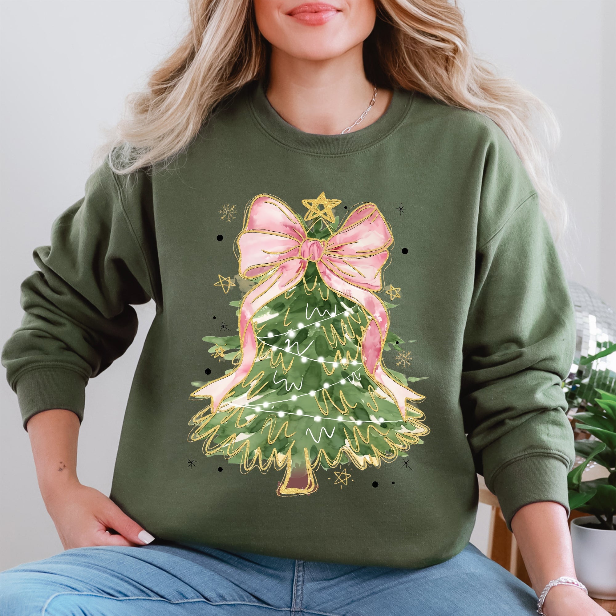 Beautiful Christmas Tree, Coquette, Ribbon, Bows, Xmas Sweatshirt