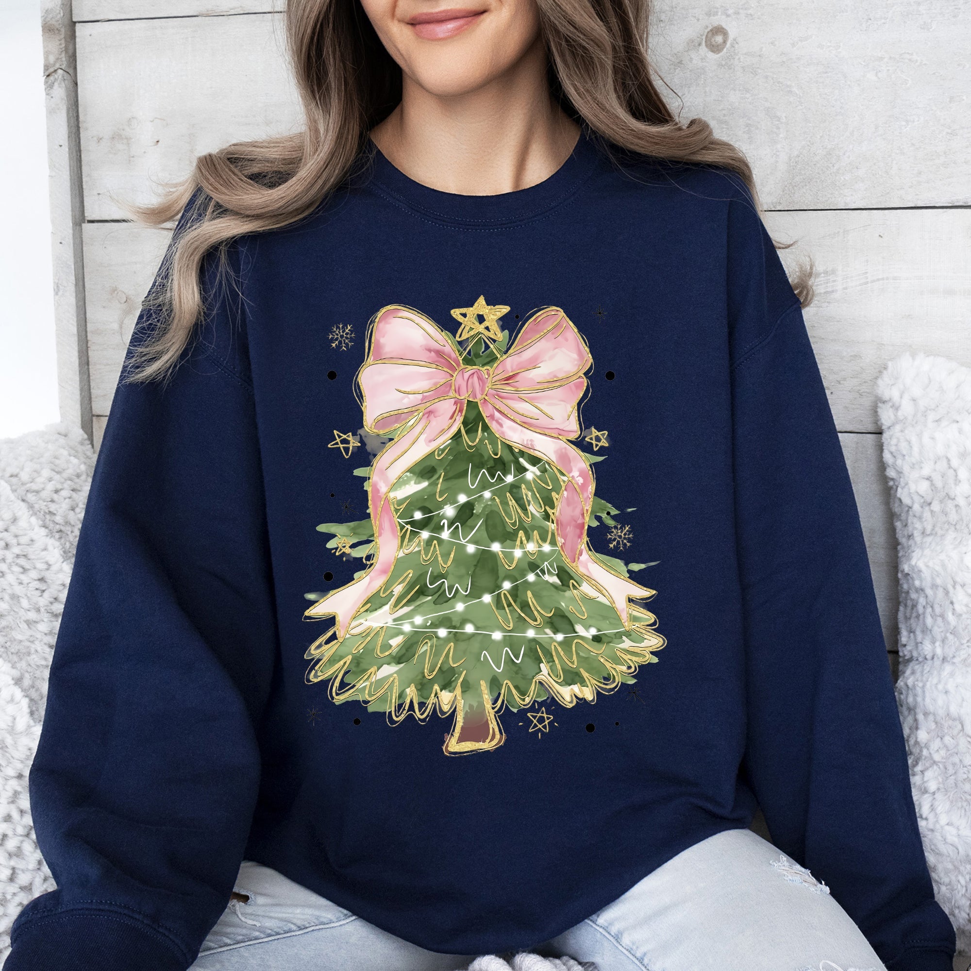 Beautiful Christmas Tree, Coquette, Ribbon, Bows, Xmas Sweatshirt