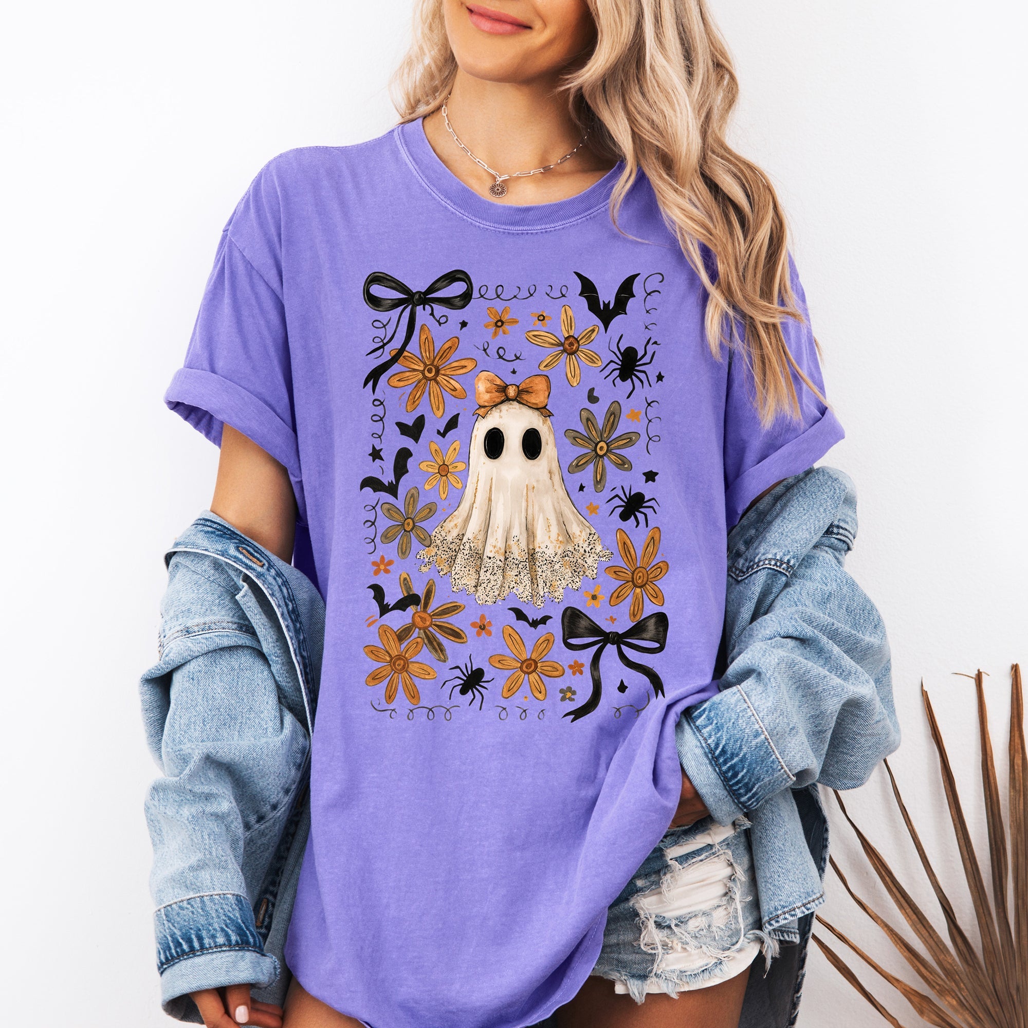 Beautiful Halloween, Bows, Bats, Flowers, Comfort Colors T-Shirt