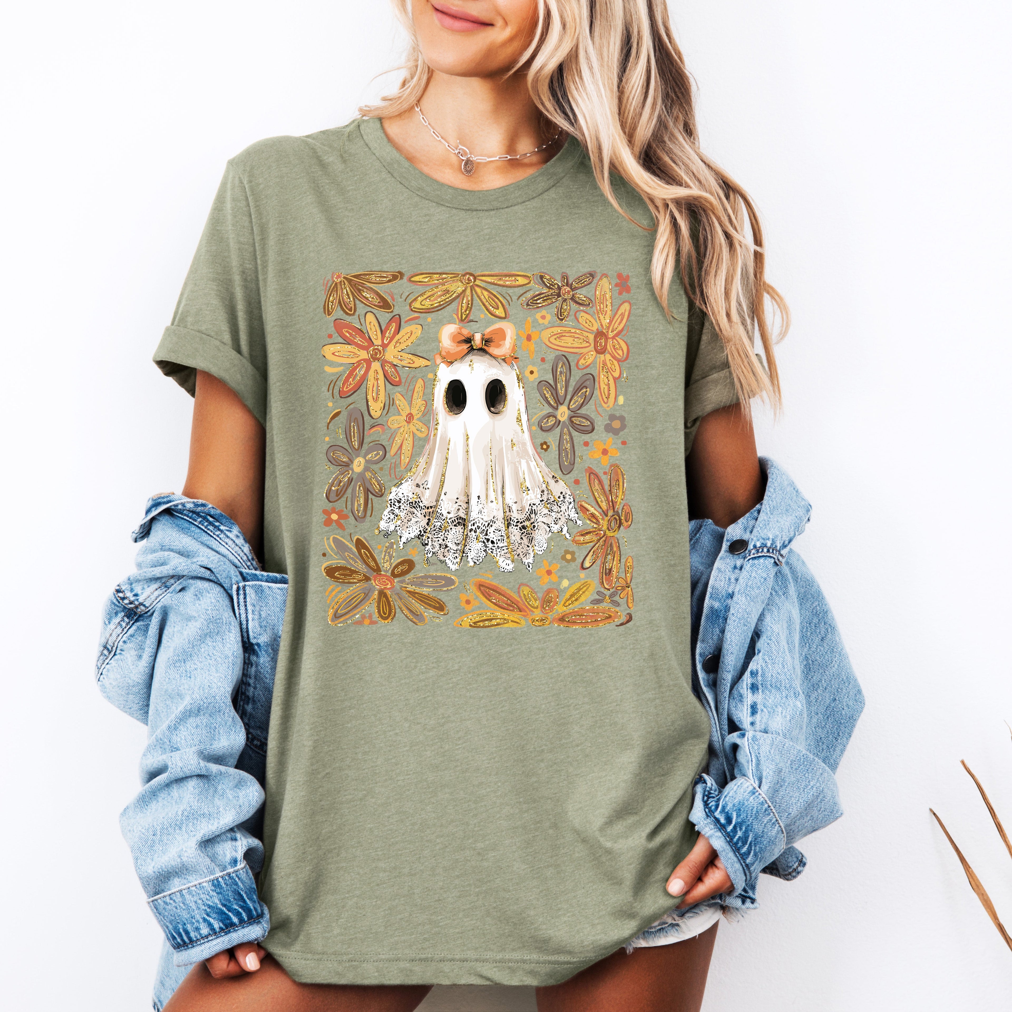 Beautiful Halloween, Flowers, Coquette Ghost, Tshirt