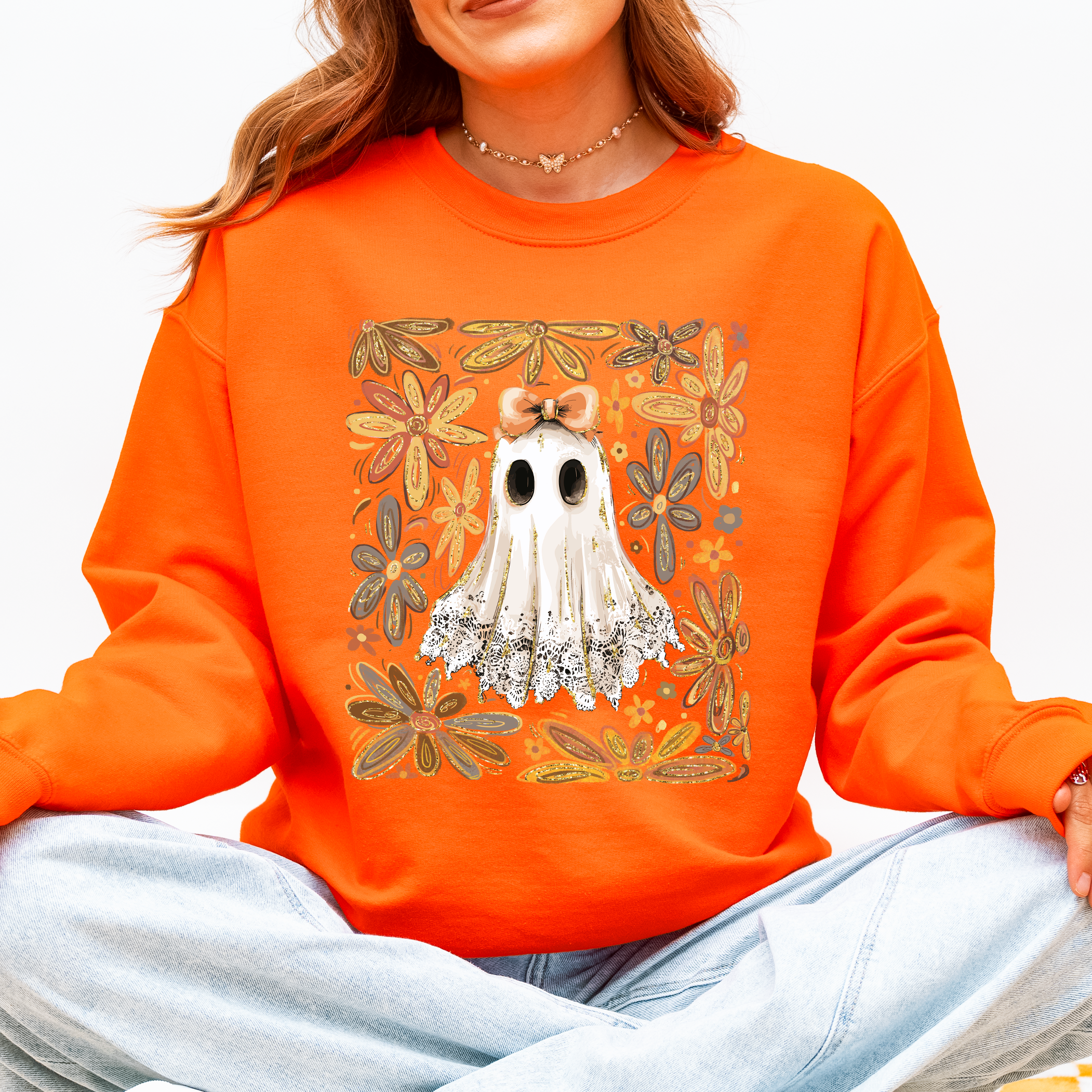 Beautiful Halloween, Flowers, Coquette Ghost Sweatshirt
