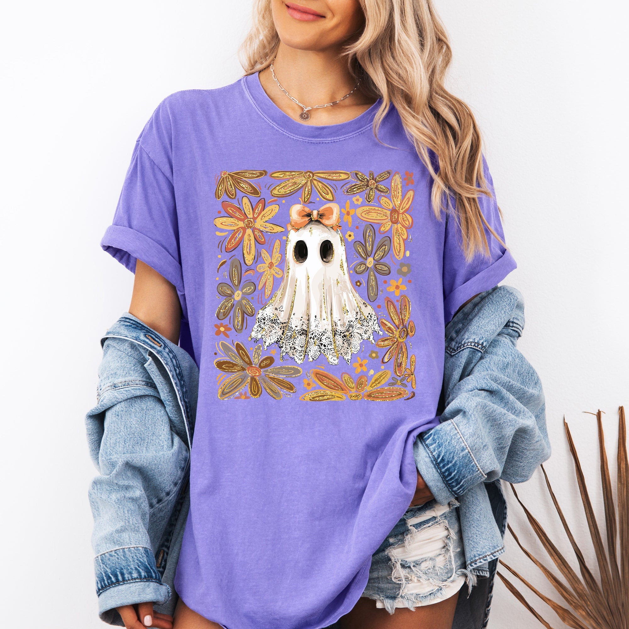 Beautiful Halloween, Flowers, Coquette Ghost, Comfort Colors T-Shirt