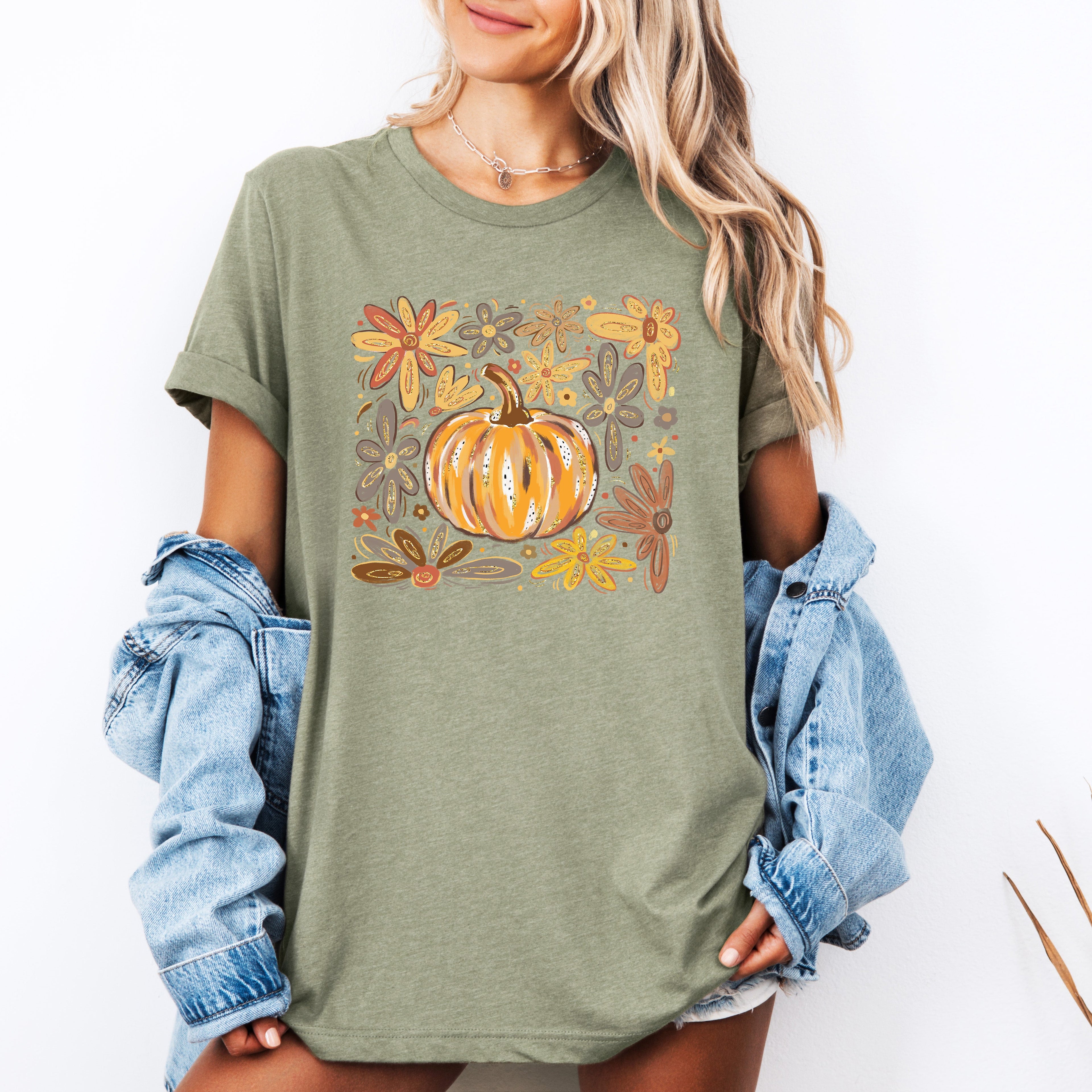 Beautiful Pumpkin Autumn Flowers, Fall, Floral, Watercolor, Tshirt