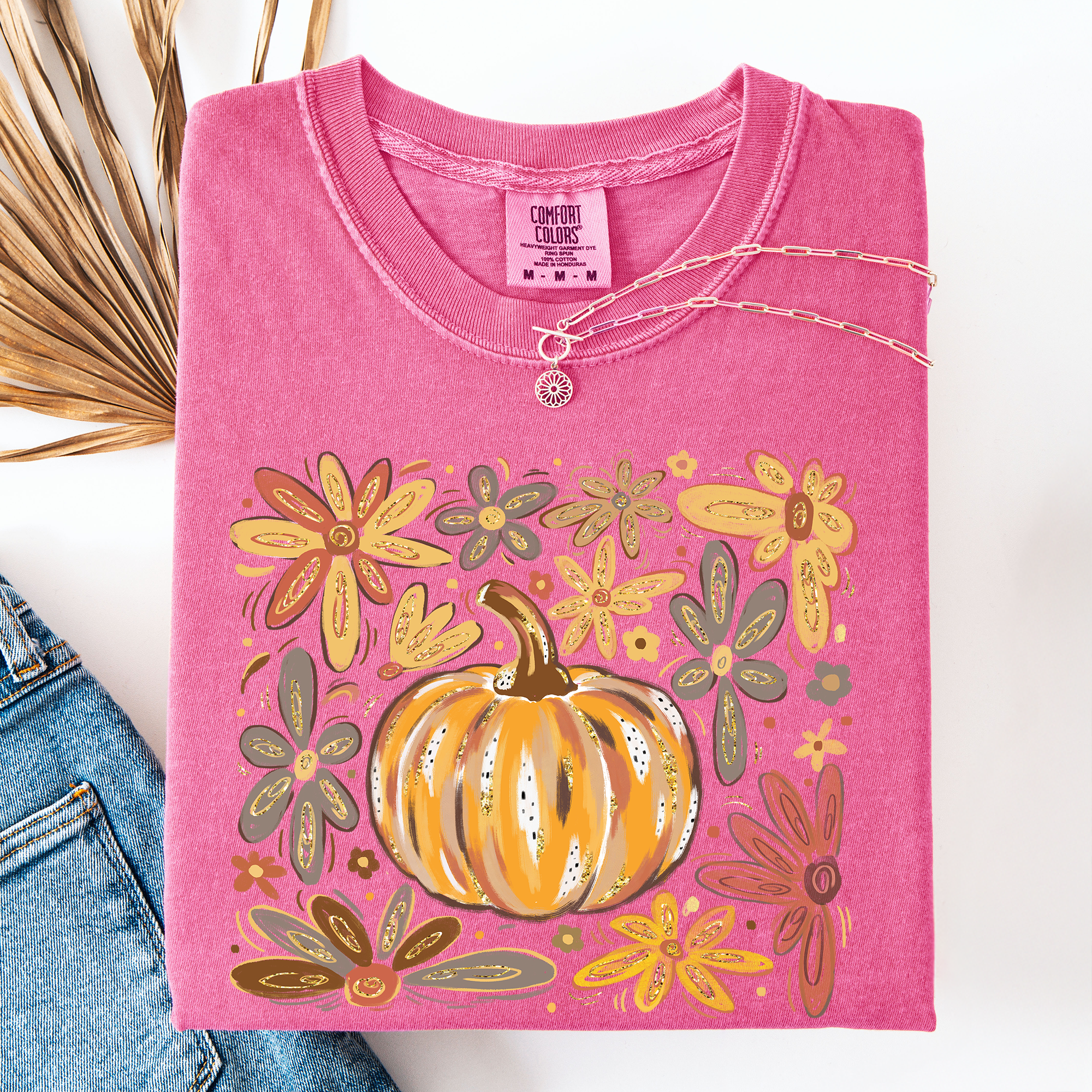 Beautiful Pumpkin Autumn Flowers, Fall, Floral, Watercolor, Comfort Colors T-Shirt